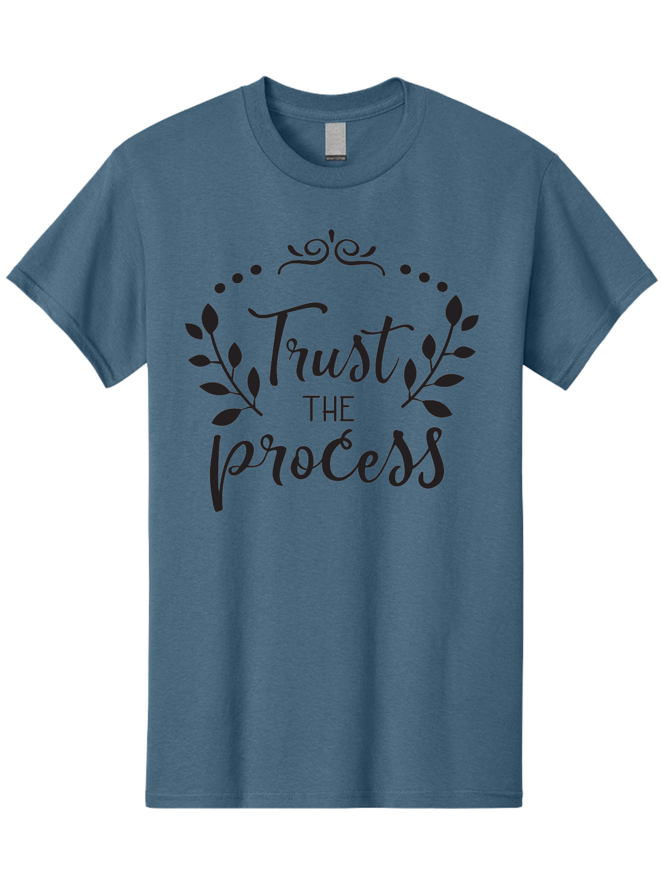 Trust-The-Process Men'S Graphic Tee, 100% Cotton, Comfortable Casual Summer Wear, Machine Washable, Trust The Process, Motivational Quote, Leafy Wreath, Inspirational Words, Positive Affirmation, Decorative Typography, Empowerment Message, Aad272