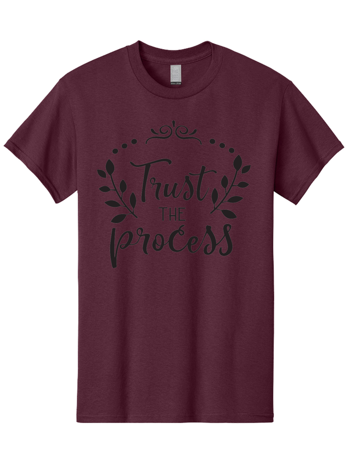 Trust-The-Process Men'S Graphic Tee, 100% Cotton, Comfortable Casual Summer Wear, Machine Washable, Trust The Process, Motivational Quote, Leafy Wreath, Inspirational Words, Positive Affirmation, Decorative Typography, Empowerment Message, Aad272