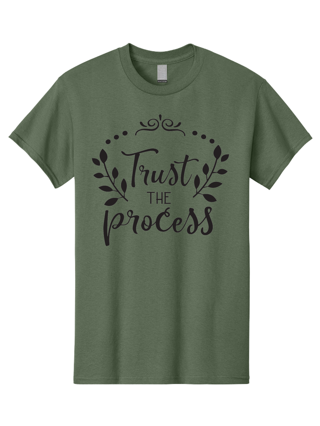 Trust-The-Process Men'S Graphic Tee, 100% Cotton, Comfortable Casual Summer Wear, Machine Washable, Trust The Process, Motivational Quote, Leafy Wreath, Inspirational Words, Positive Affirmation, Decorative Typography, Empowerment Message, Aad272