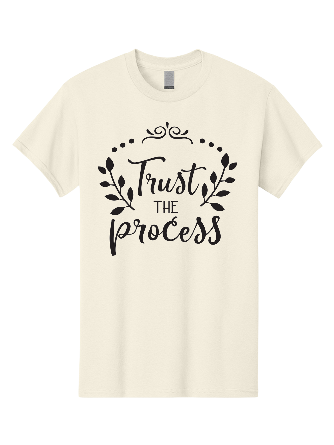 Trust-The-Process Men'S Graphic Tee, 100% Cotton, Comfortable Casual Summer Wear, Machine Washable, Trust The Process, Motivational Quote, Leafy Wreath, Inspirational Words, Positive Affirmation, Decorative Typography, Empowerment Message, Aad272