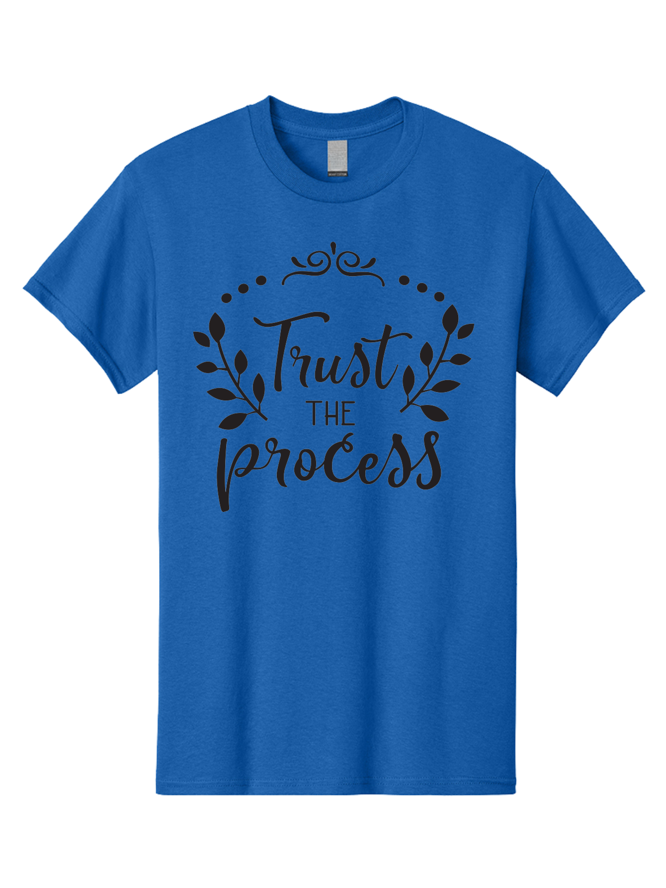 Trust-The-Process Men'S Graphic Tee, 100% Cotton, Comfortable Casual Summer Wear, Machine Washable, Trust The Process, Motivational Quote, Leafy Wreath, Inspirational Words, Positive Affirmation, Decorative Typography, Empowerment Message, Aad272