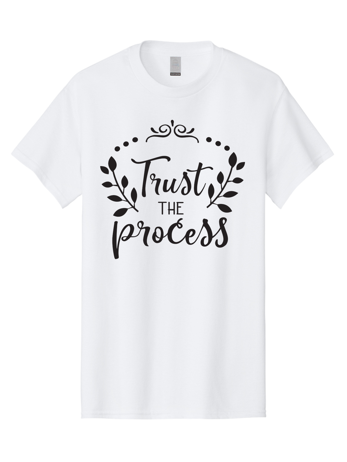 Trust-The-Process Men'S Graphic Tee, 100% Cotton, Comfortable Casual Summer Wear, Machine Washable, Trust The Process, Motivational Quote, Leafy Wreath, Inspirational Words, Positive Affirmation, Decorative Typography, Empowerment Message, Aad272