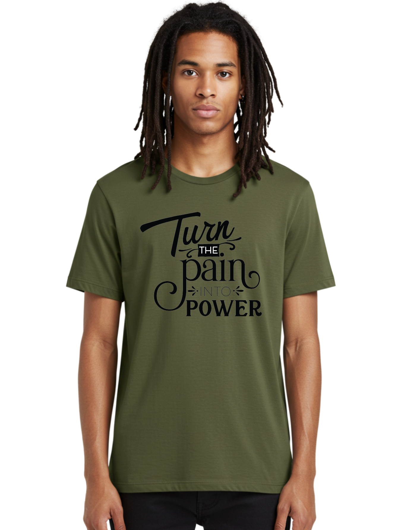 Turn-The-Pain-Into-Power Men'S Graphic Tee, 100% Cotton, Comfortable Casual Summer Wear, Machine Washable, Motivational Quote, Inspirational Phrase, Overcoming Adversity, Inner Strength, Personal Growth, Empowerment, Mental Toughness, Aad274