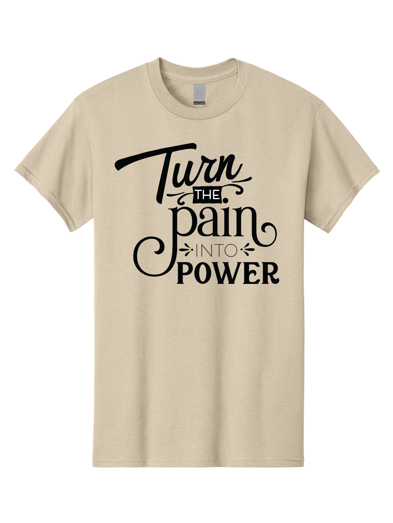 Turn-The-Pain-Into-Power Men'S Graphic Tee, 100% Cotton, Comfortable Casual Summer Wear, Machine Washable, Motivational Quote, Inspirational Phrase, Overcoming Adversity, Inner Strength, Personal Growth, Empowerment, Mental Toughness, Aad274