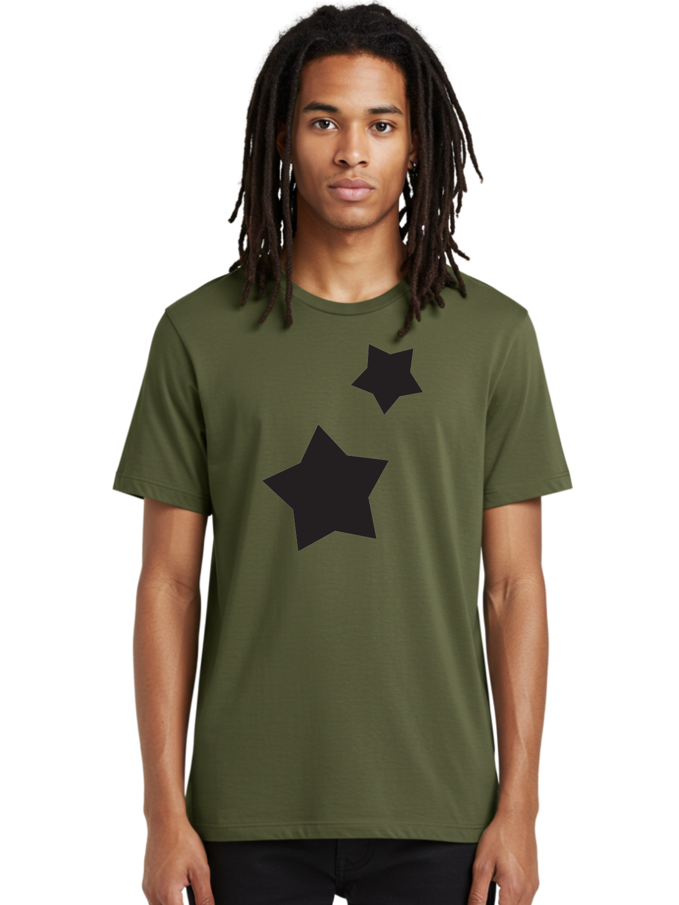Two-Black-Stars Men'S Graphic Tee, 100% Cotton, Comfortable Casual Summer Wear, Machine Washable, Star Silhouettes, Black Stars, Simple Shapes, Minimalist Design, Abstract Art, Celestial Theme, Graphic Elements, Creative Design Aad275
