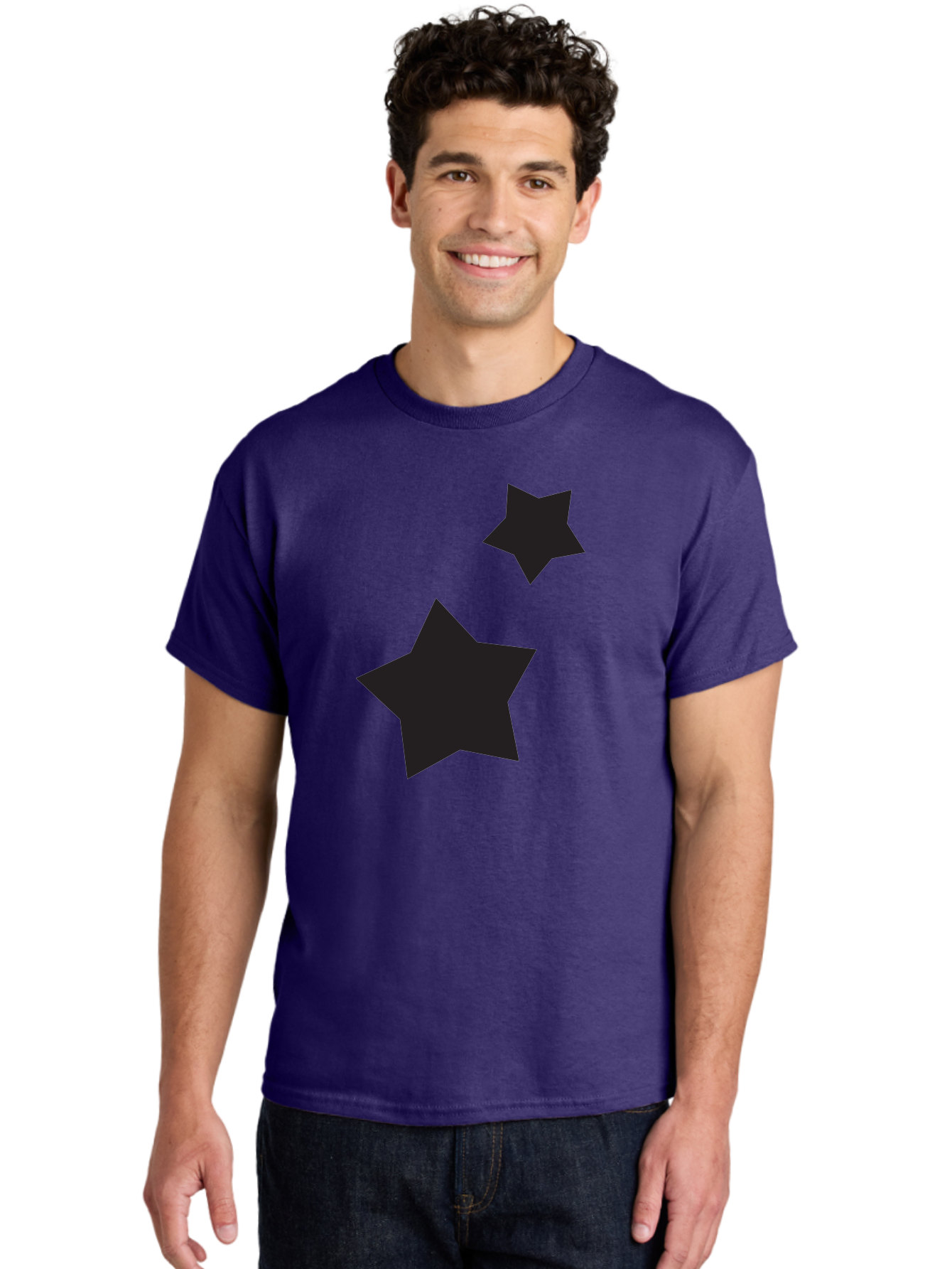 Two-Black-Stars Men'S Graphic Tee, 100% Cotton, Comfortable Casual Summer Wear, Machine Washable, Star Silhouettes, Black Stars, Simple Shapes, Minimalist Design, Abstract Art, Celestial Theme, Graphic Elements, Creative Design Aad275