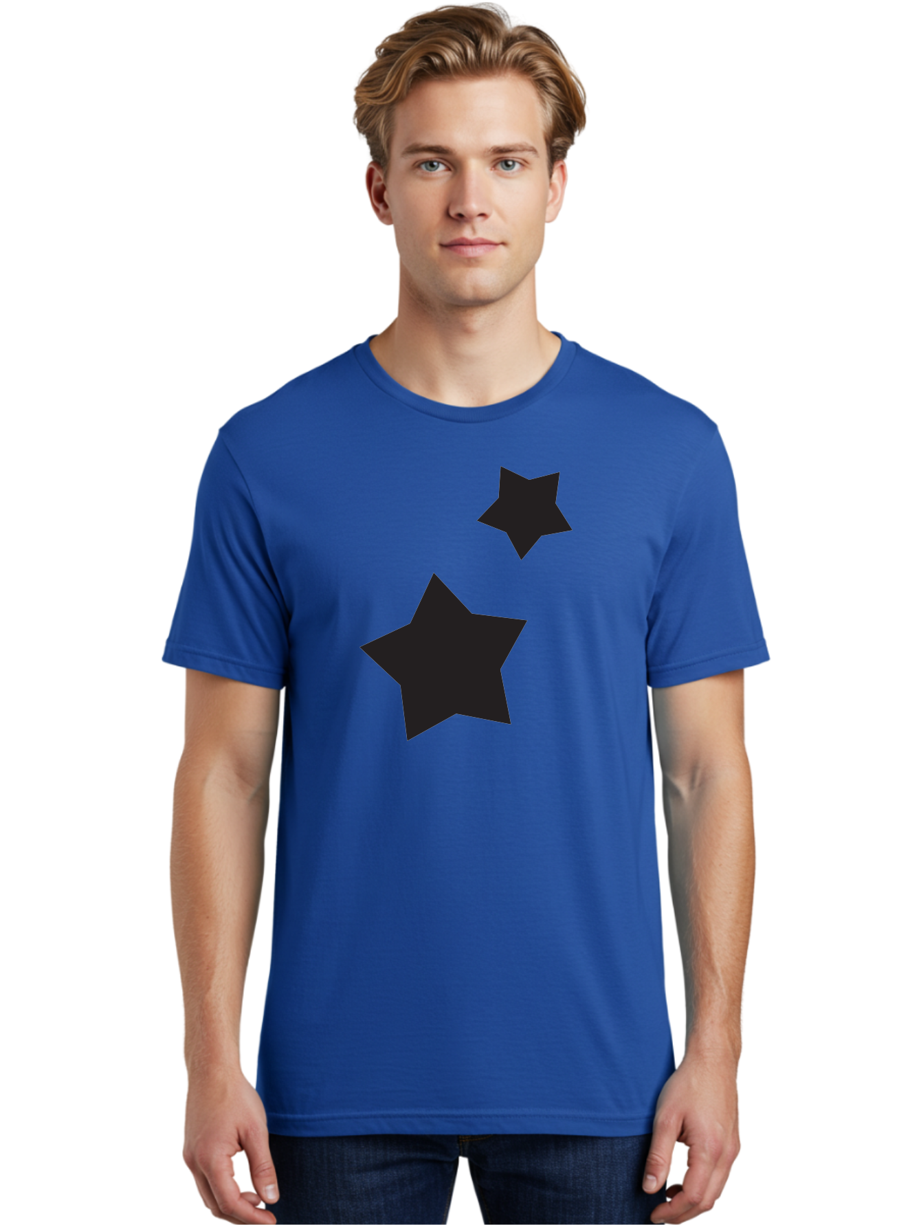 Two-Black-Stars Men'S Graphic Tee, 100% Cotton, Comfortable Casual Summer Wear, Machine Washable, Star Silhouettes, Black Stars, Simple Shapes, Minimalist Design, Abstract Art, Celestial Theme, Graphic Elements, Creative Design Aad275