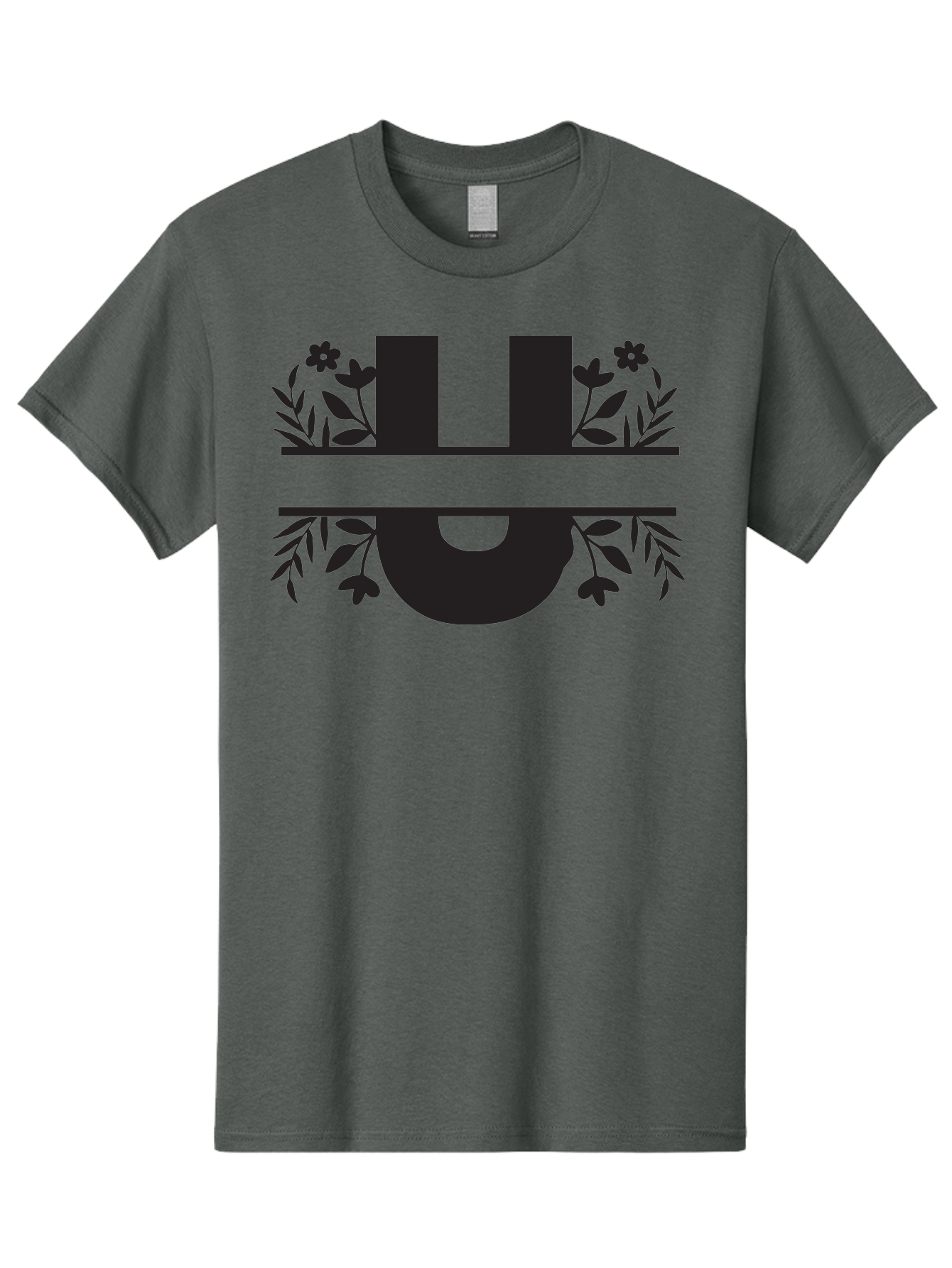 U-1 Men'S Graphic Tee, 100% Cotton, Comfortable Casual Summer Wear, Machine Washable, Floral Logo, Stylized Lettering, Black Silhouette, Leafy Vines, Floral Motifs, Elegant Design, Modern Aesthetic Aad276