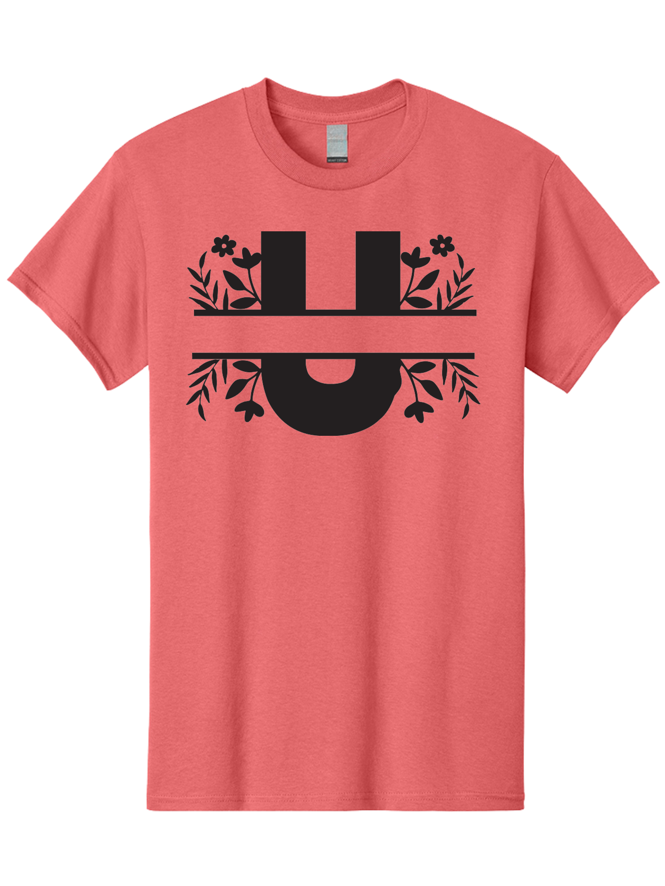 U-1 Men'S Graphic Tee, 100% Cotton, Comfortable Casual Summer Wear, Machine Washable, Floral Logo, Stylized Lettering, Black Silhouette, Leafy Vines, Floral Motifs, Elegant Design, Modern Aesthetic Aad276