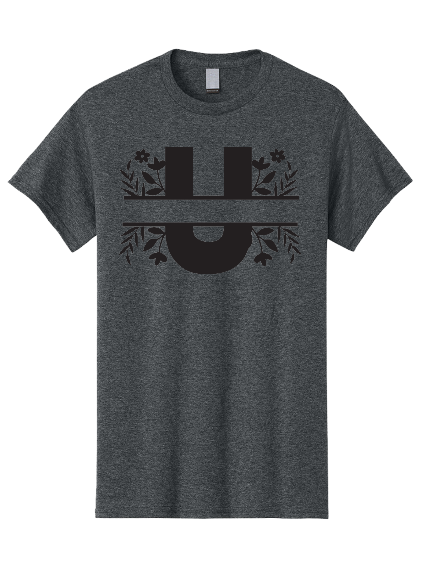 U-1 Men'S Graphic Tee, 100% Cotton, Comfortable Casual Summer Wear, Machine Washable, Floral Logo, Stylized Lettering, Black Silhouette, Leafy Vines, Floral Motifs, Elegant Design, Modern Aesthetic Aad276