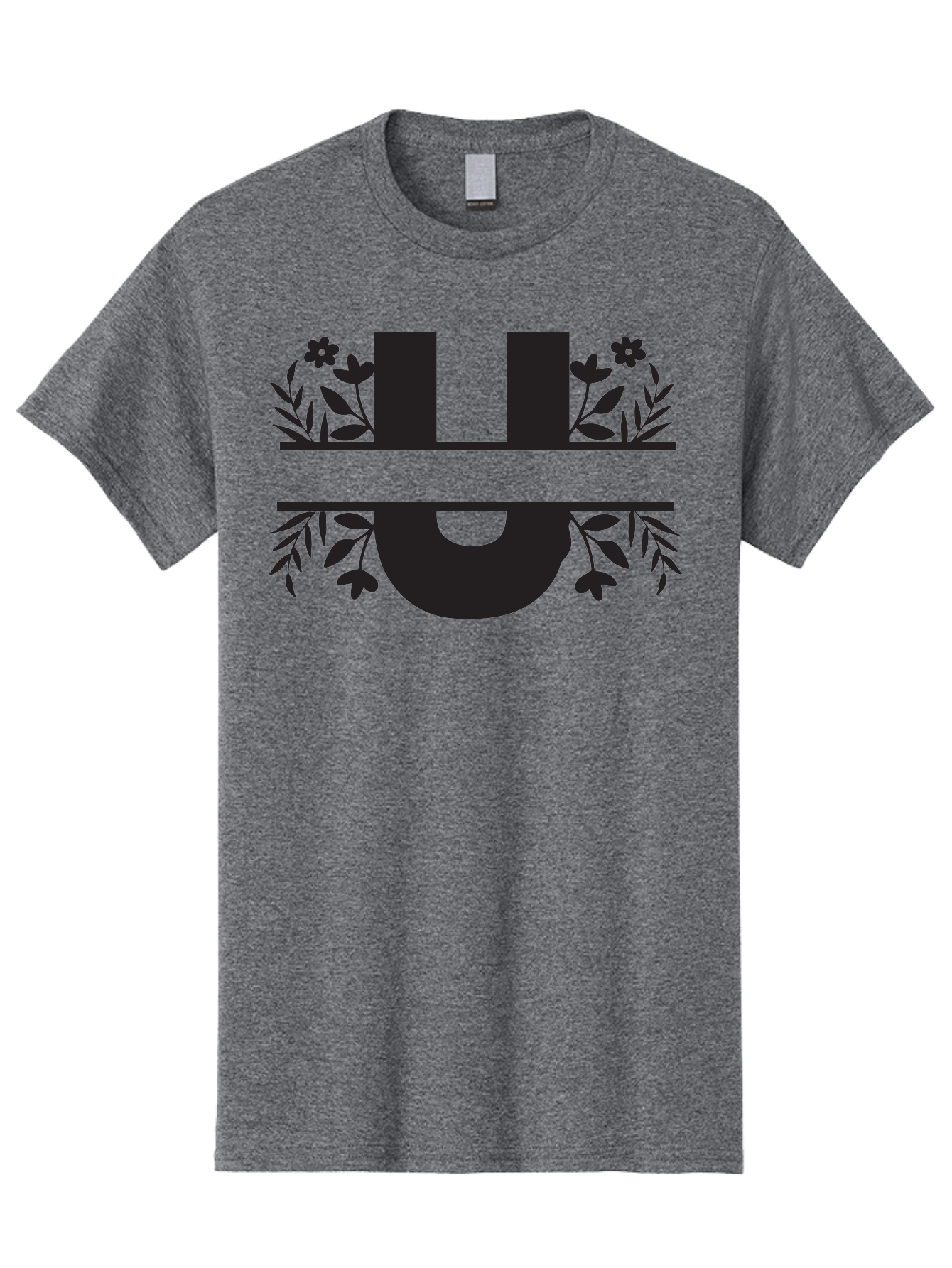 U-1 Men'S Graphic Tee, 100% Cotton, Comfortable Casual Summer Wear, Machine Washable, Floral Logo, Stylized Lettering, Black Silhouette, Leafy Vines, Floral Motifs, Elegant Design, Modern Aesthetic Aad276