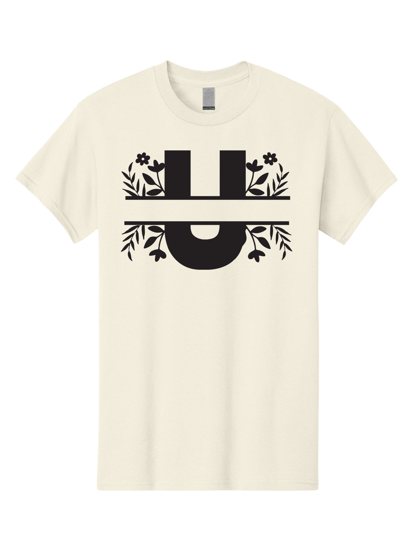 U-1 Men'S Graphic Tee, 100% Cotton, Comfortable Casual Summer Wear, Machine Washable, Floral Logo, Stylized Lettering, Black Silhouette, Leafy Vines, Floral Motifs, Elegant Design, Modern Aesthetic Aad276