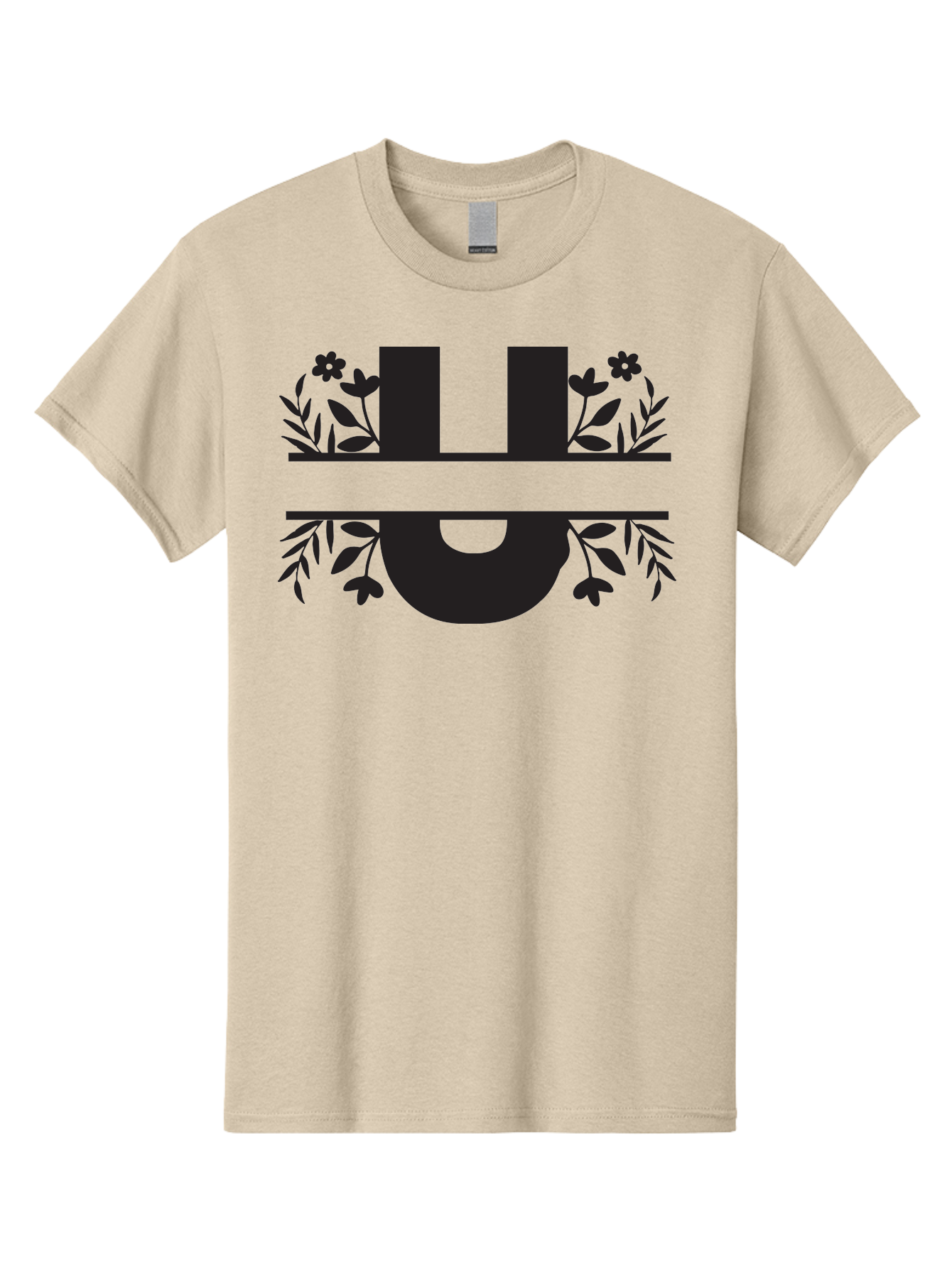 U-1 Men'S Graphic Tee, 100% Cotton, Comfortable Casual Summer Wear, Machine Washable, Floral Logo, Stylized Lettering, Black Silhouette, Leafy Vines, Floral Motifs, Elegant Design, Modern Aesthetic Aad276