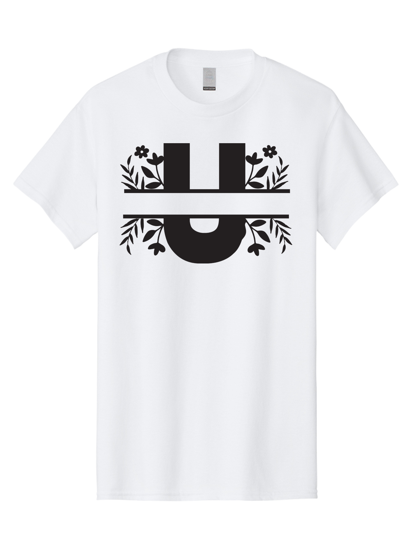 U-1 Men'S Graphic Tee, 100% Cotton, Comfortable Casual Summer Wear, Machine Washable, Floral Logo, Stylized Lettering, Black Silhouette, Leafy Vines, Floral Motifs, Elegant Design, Modern Aesthetic Aad276