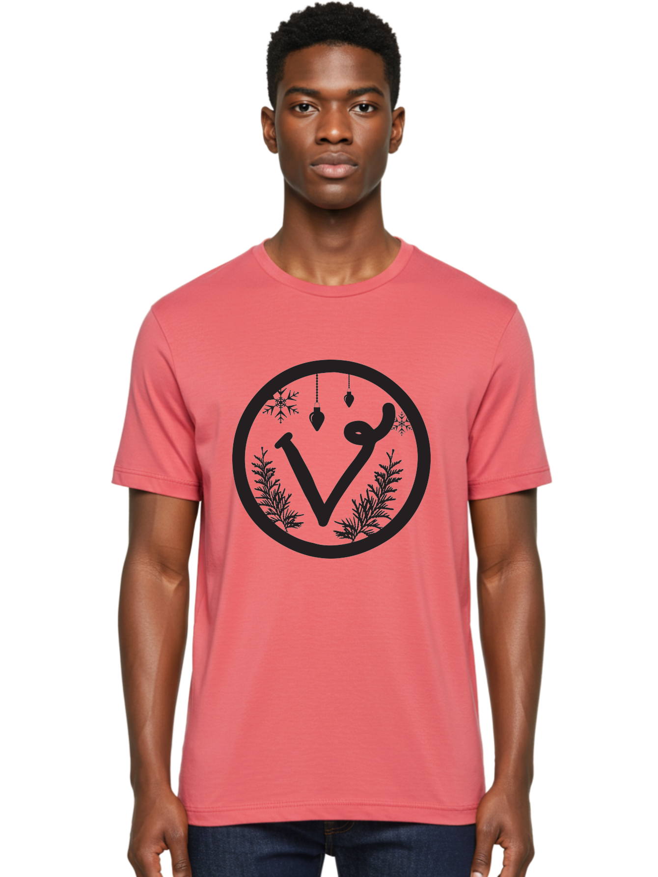 V-Rune-Symbol Men'S Graphic Tee, 100% Cotton, Comfortable Casual Summer Wear, Machine Washable, V Rune Symbol, Norse Mythology, Ancient Runes, Mystical Symbols, Winter Solstice, Snowflakes, Hanging Ornaments, Fir Branches, Mysticism, Aad279