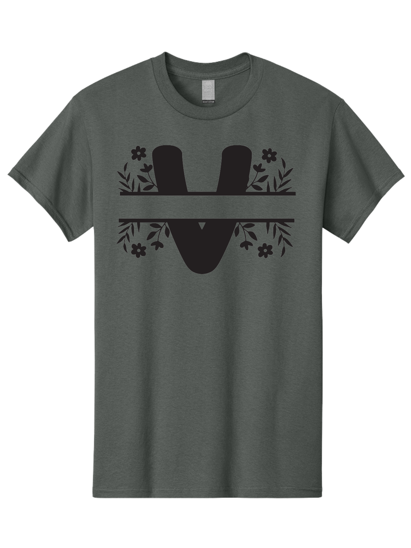 W-1 Men'S Graphic Tee, 100% Cotton, Comfortable Casual Summer Wear, Machine Washable, Stylish Letter W, Floral Design, Black Silhouette, Decorative Flowers, Minimalist Art, Elegant Typography, Modern Graphic Design Aad281