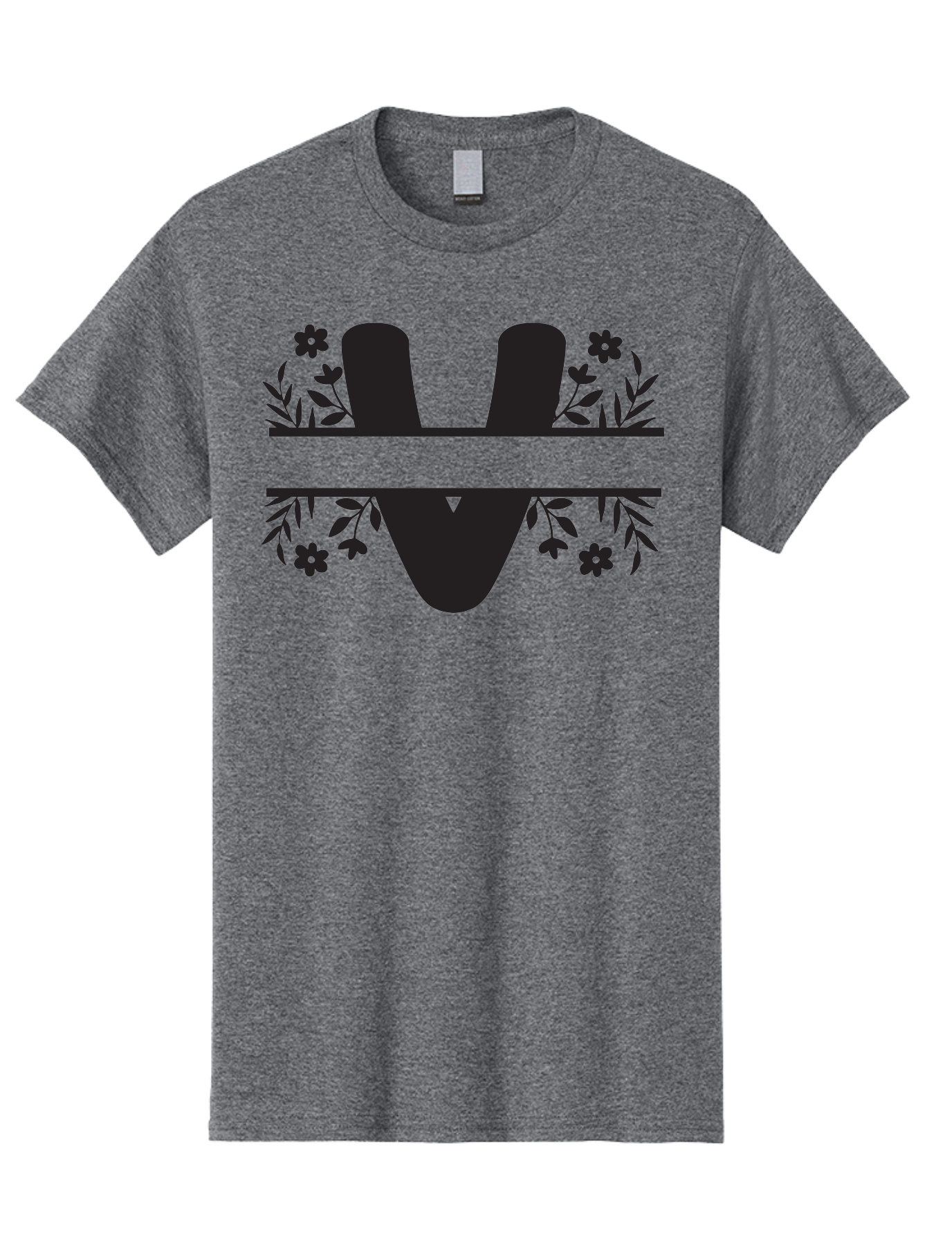 W-1 Men'S Graphic Tee, 100% Cotton, Comfortable Casual Summer Wear, Machine Washable, Stylish Letter W, Floral Design, Black Silhouette, Decorative Flowers, Minimalist Art, Elegant Typography, Modern Graphic Design Aad281