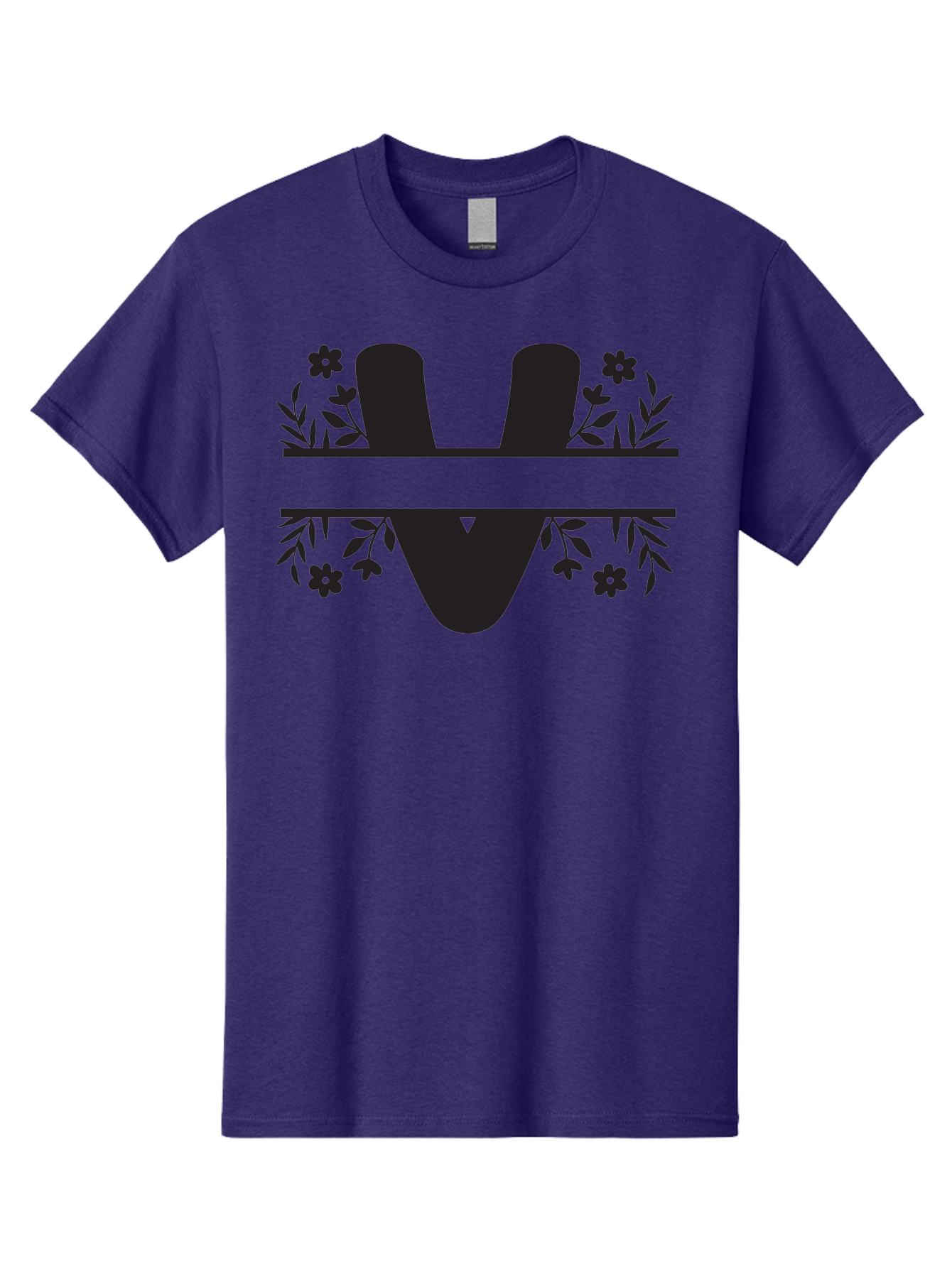 W-1 Men'S Graphic Tee, 100% Cotton, Comfortable Casual Summer Wear, Machine Washable, Stylish Letter W, Floral Design, Black Silhouette, Decorative Flowers, Minimalist Art, Elegant Typography, Modern Graphic Design Aad281