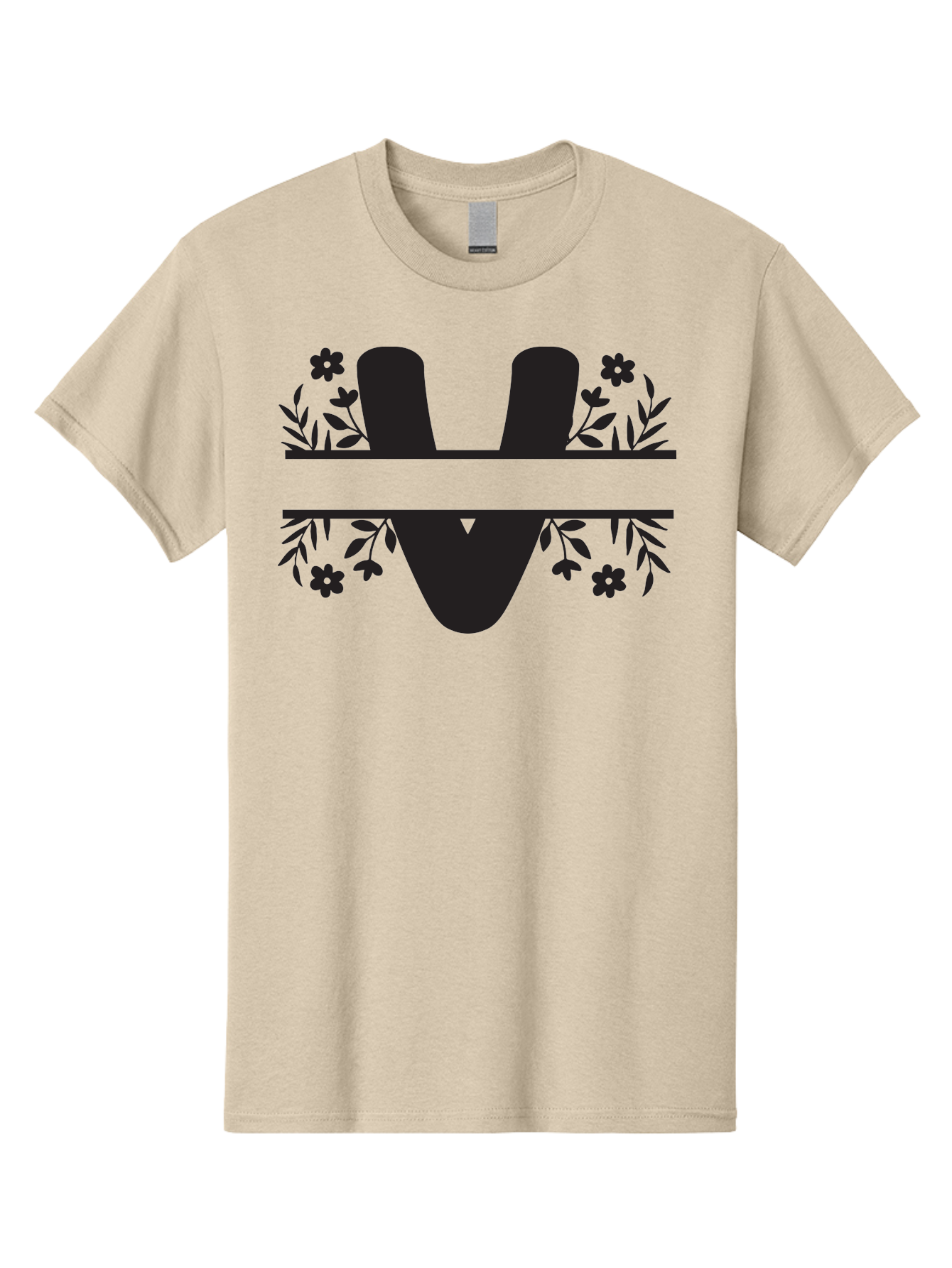 W-1 Men'S Graphic Tee, 100% Cotton, Comfortable Casual Summer Wear, Machine Washable, Stylish Letter W, Floral Design, Black Silhouette, Decorative Flowers, Minimalist Art, Elegant Typography, Modern Graphic Design Aad281