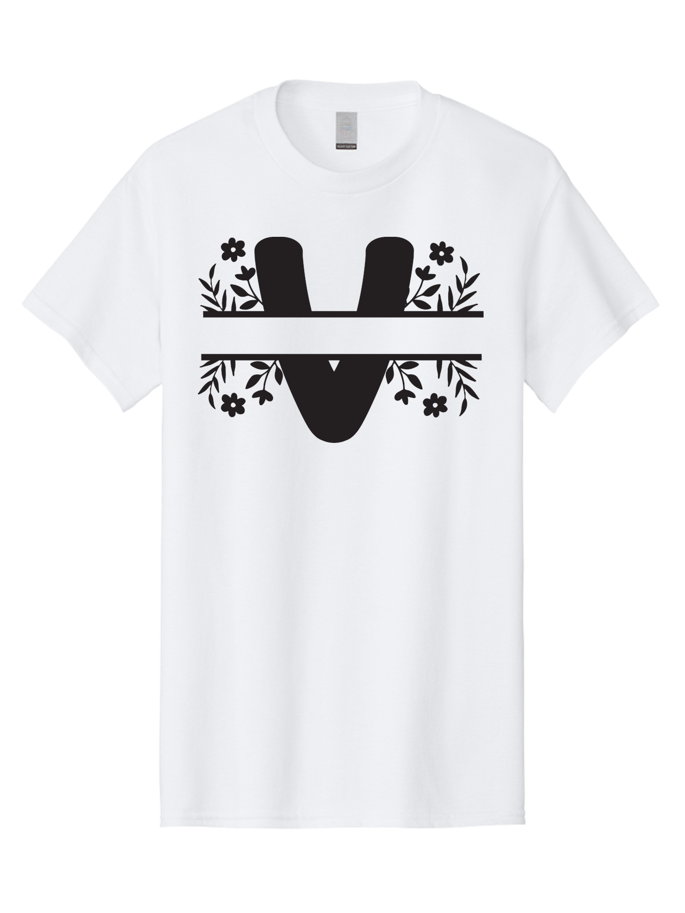 W-1 Men'S Graphic Tee, 100% Cotton, Comfortable Casual Summer Wear, Machine Washable, Stylish Letter W, Floral Design, Black Silhouette, Decorative Flowers, Minimalist Art, Elegant Typography, Modern Graphic Design Aad281