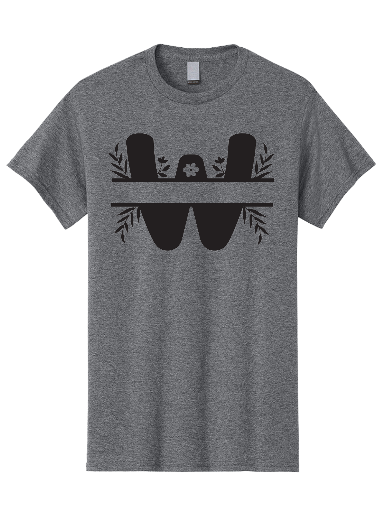 W-Logo Men'S Graphic Tee, 100% Cotton, Comfortable Casual Summer Wear, Machine Washable, Stylized Letter W, Floral Motifs, Minimalist Design, Black Silhouette, Leafy Pattern, Four-Leaf Clover Aad283
