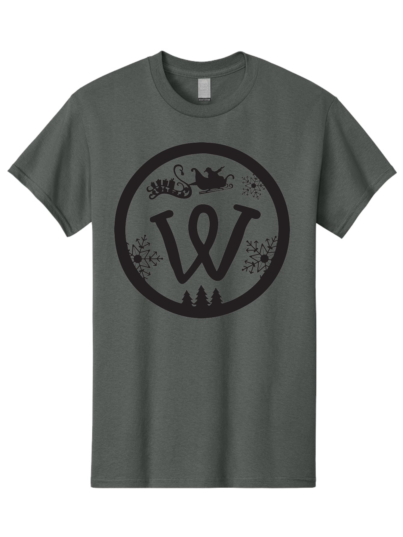 W Men'S Graphic Tee, 100% Cotton, Comfortable Casual Summer Wear, Machine Washable, Christmas Logo, Snowflakes, Christmas Trees, Santa Sleigh, Festive Design, Winter Wonderland, Holiday Graphics, Black And Green Theme Aad284