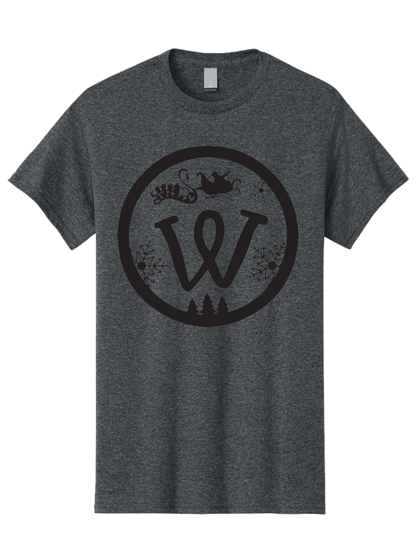 W Men'S Graphic Tee, 100% Cotton, Comfortable Casual Summer Wear, Machine Washable, Christmas Logo, Snowflakes, Christmas Trees, Santa Sleigh, Festive Design, Winter Wonderland, Holiday Graphics, Black And Green Theme Aad284