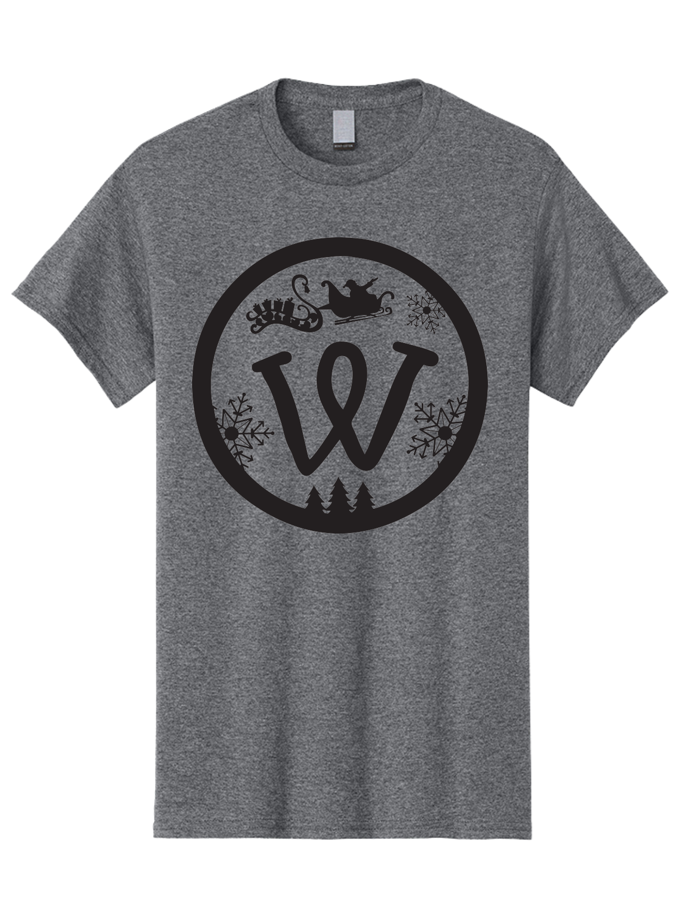 W Men'S Graphic Tee, 100% Cotton, Comfortable Casual Summer Wear, Machine Washable, Christmas Logo, Snowflakes, Christmas Trees, Santa Sleigh, Festive Design, Winter Wonderland, Holiday Graphics, Black And Green Theme Aad284