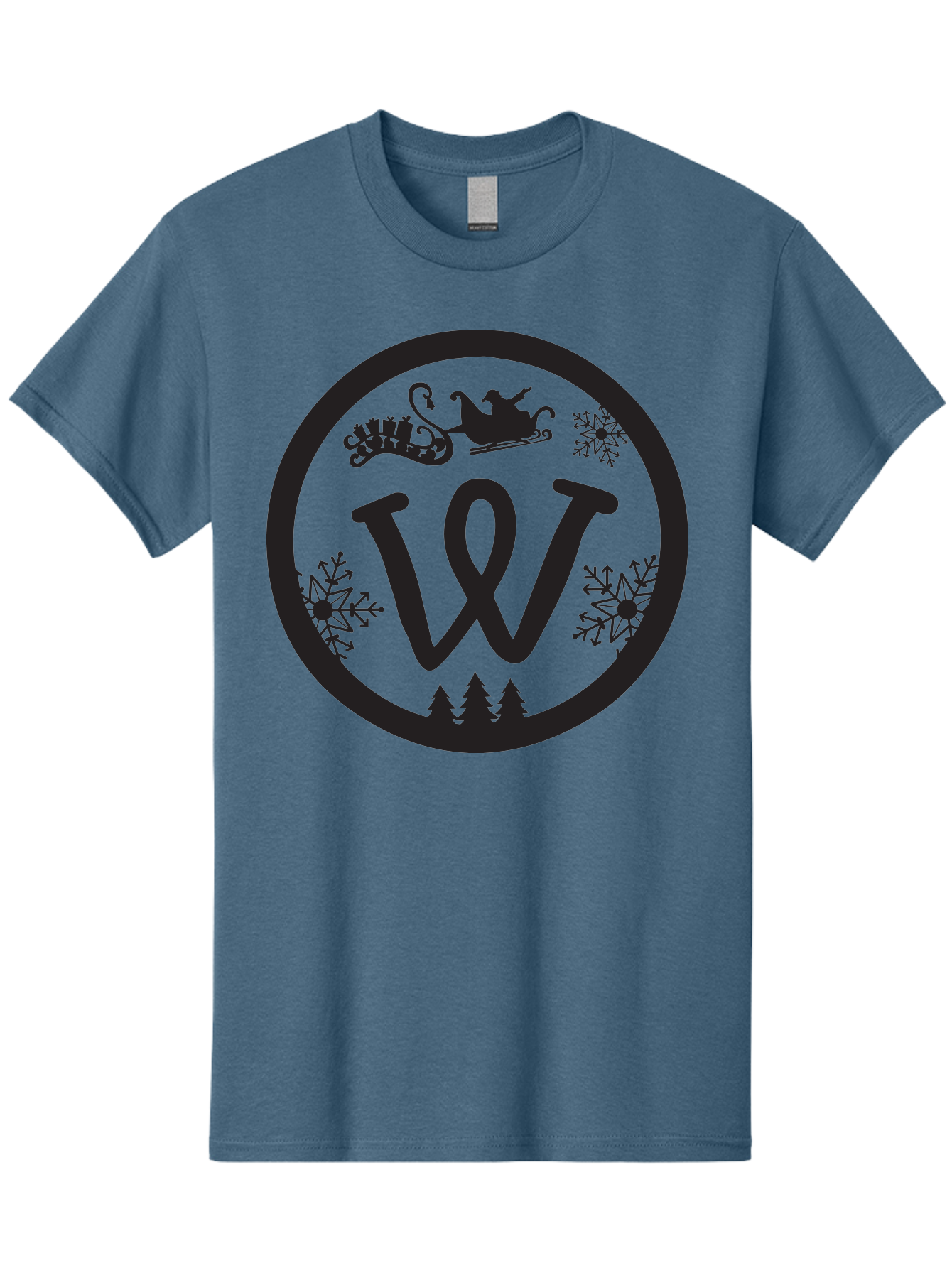W Men'S Graphic Tee, 100% Cotton, Comfortable Casual Summer Wear, Machine Washable, Christmas Logo, Snowflakes, Christmas Trees, Santa Sleigh, Festive Design, Winter Wonderland, Holiday Graphics, Black And Green Theme Aad284
