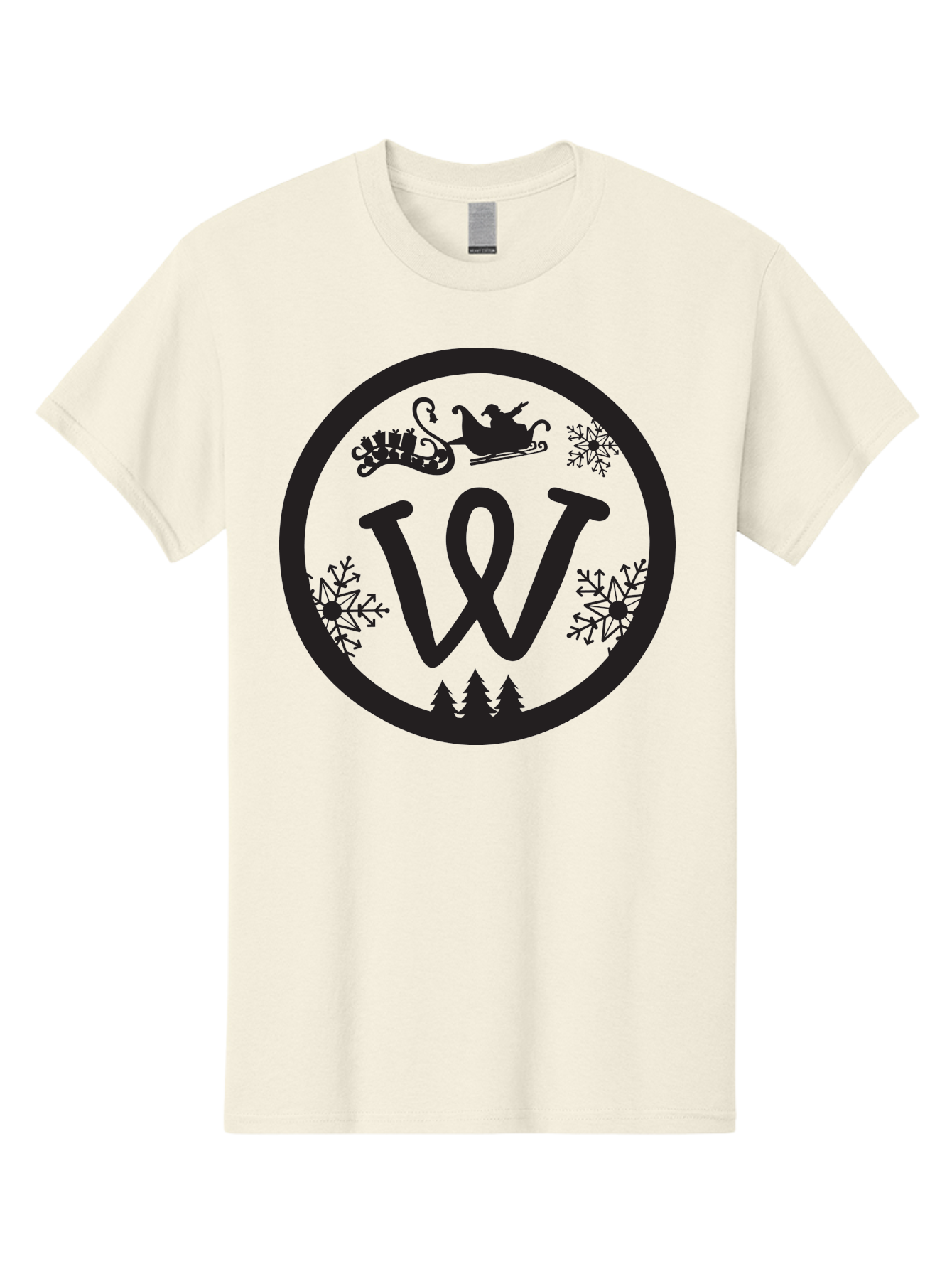 W Men'S Graphic Tee, 100% Cotton, Comfortable Casual Summer Wear, Machine Washable, Christmas Logo, Snowflakes, Christmas Trees, Santa Sleigh, Festive Design, Winter Wonderland, Holiday Graphics, Black And Green Theme Aad284