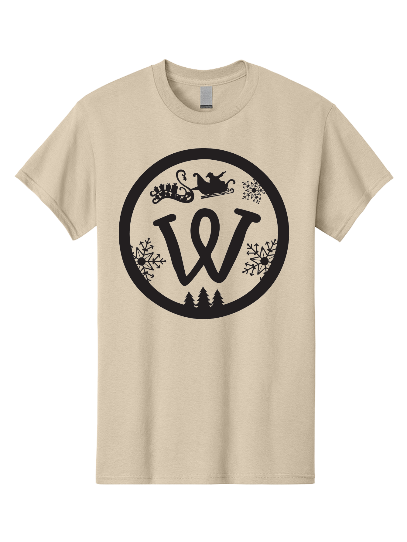 W Men'S Graphic Tee, 100% Cotton, Comfortable Casual Summer Wear, Machine Washable, Christmas Logo, Snowflakes, Christmas Trees, Santa Sleigh, Festive Design, Winter Wonderland, Holiday Graphics, Black And Green Theme Aad284