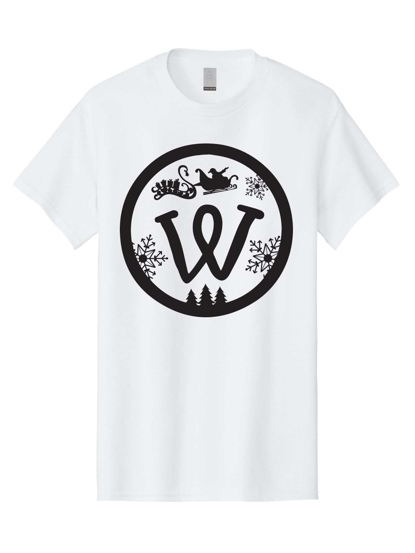 W Men'S Graphic Tee, 100% Cotton, Comfortable Casual Summer Wear, Machine Washable, Christmas Logo, Snowflakes, Christmas Trees, Santa Sleigh, Festive Design, Winter Wonderland, Holiday Graphics, Black And Green Theme Aad284