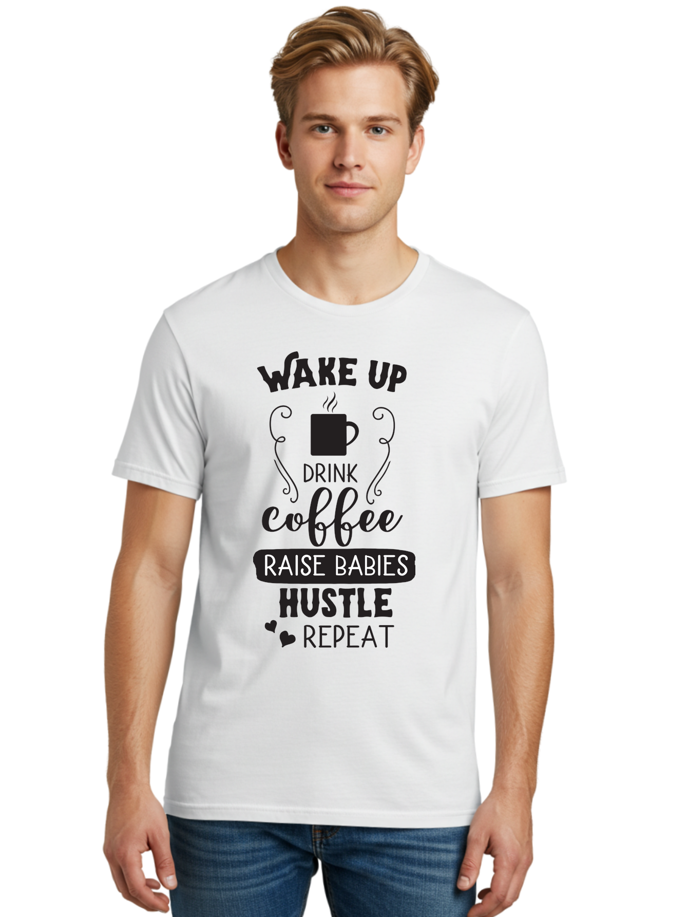 Wake-Up-Drink-Coffee Men'S Graphic Tee, 100% Cotton, Comfortable Casual Summer Wear, Machine Washable, Coffee Quote, Morning Motivation, Parenting Humor, Daily Grind, Coffee Lover, Hustle Culture, Mom Life, Funny Quote, Inspirational Quote Aad285