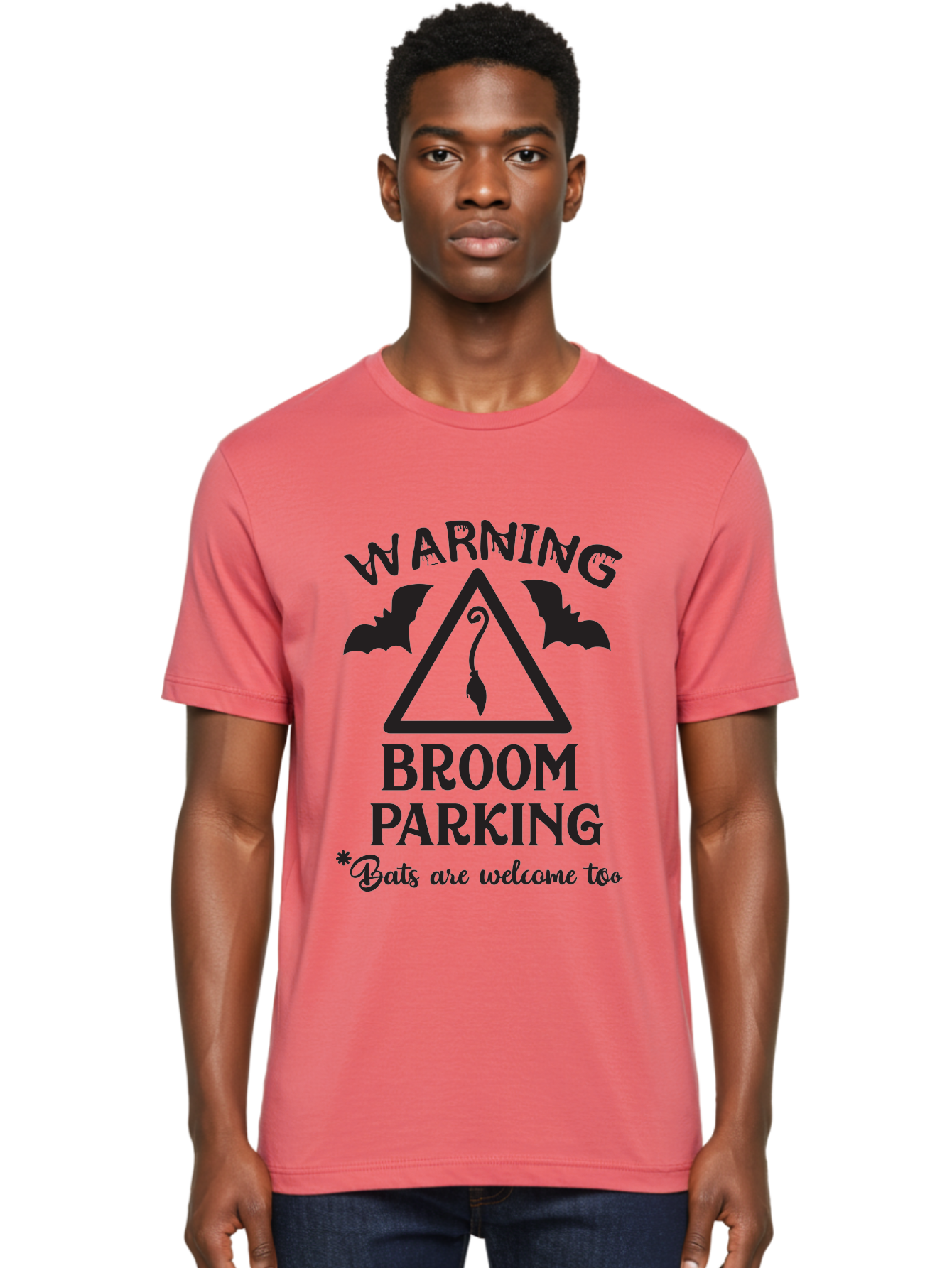 Warning-Broom-Parking Men'S Graphic Tee, 100% Cotton, Comfortable Casual Summer Wear, Machine Washable, Halloween Warning Sign, Broom Parking, Bats Are Welcome, Spooky Decor, Witchy Vibes, Halloween Decorations, Funny Halloween Signs Aad286