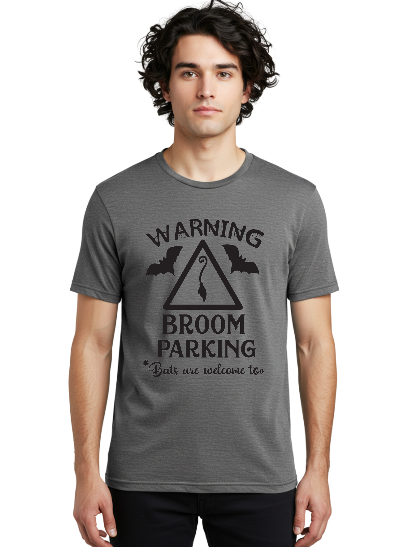 Warning-Broom-Parking Men'S Graphic Tee, 100% Cotton, Comfortable Casual Summer Wear, Machine Washable, Halloween Warning Sign, Broom Parking, Bats Are Welcome, Spooky Decor, Witchy Vibes, Halloween Decorations, Funny Halloween Signs Aad286