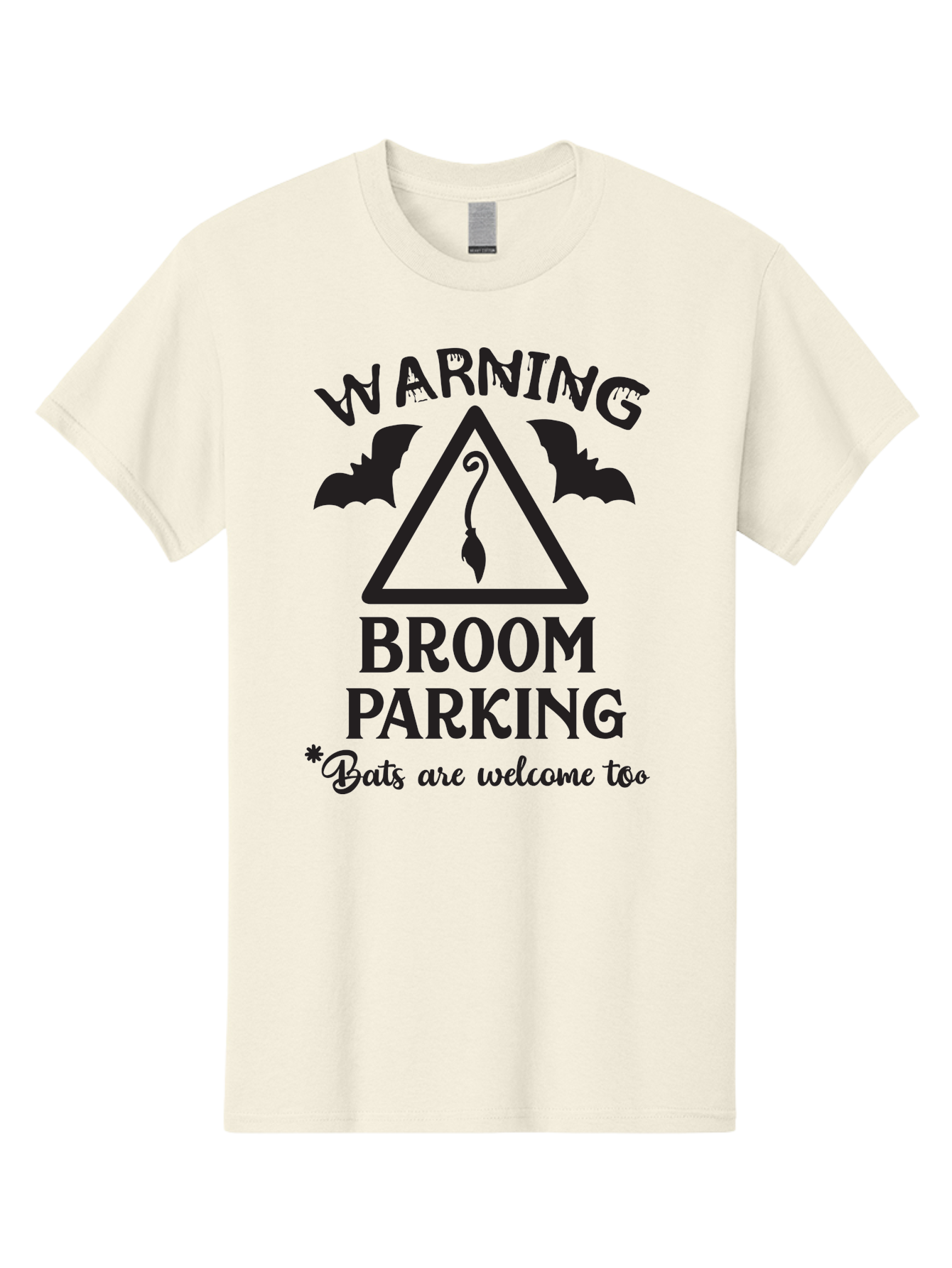 Warning-Broom-Parking Men'S Graphic Tee, 100% Cotton, Comfortable Casual Summer Wear, Machine Washable, Halloween Warning Sign, Broom Parking, Bats Are Welcome, Spooky Decor, Witchy Vibes, Halloween Decorations, Funny Halloween Signs Aad286