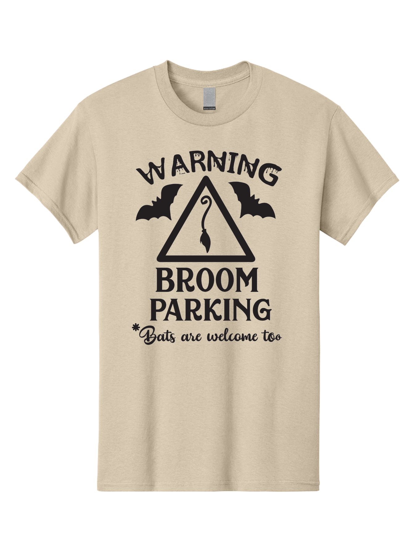 Warning-Broom-Parking Men'S Graphic Tee, 100% Cotton, Comfortable Casual Summer Wear, Machine Washable, Halloween Warning Sign, Broom Parking, Bats Are Welcome, Spooky Decor, Witchy Vibes, Halloween Decorations, Funny Halloween Signs Aad286