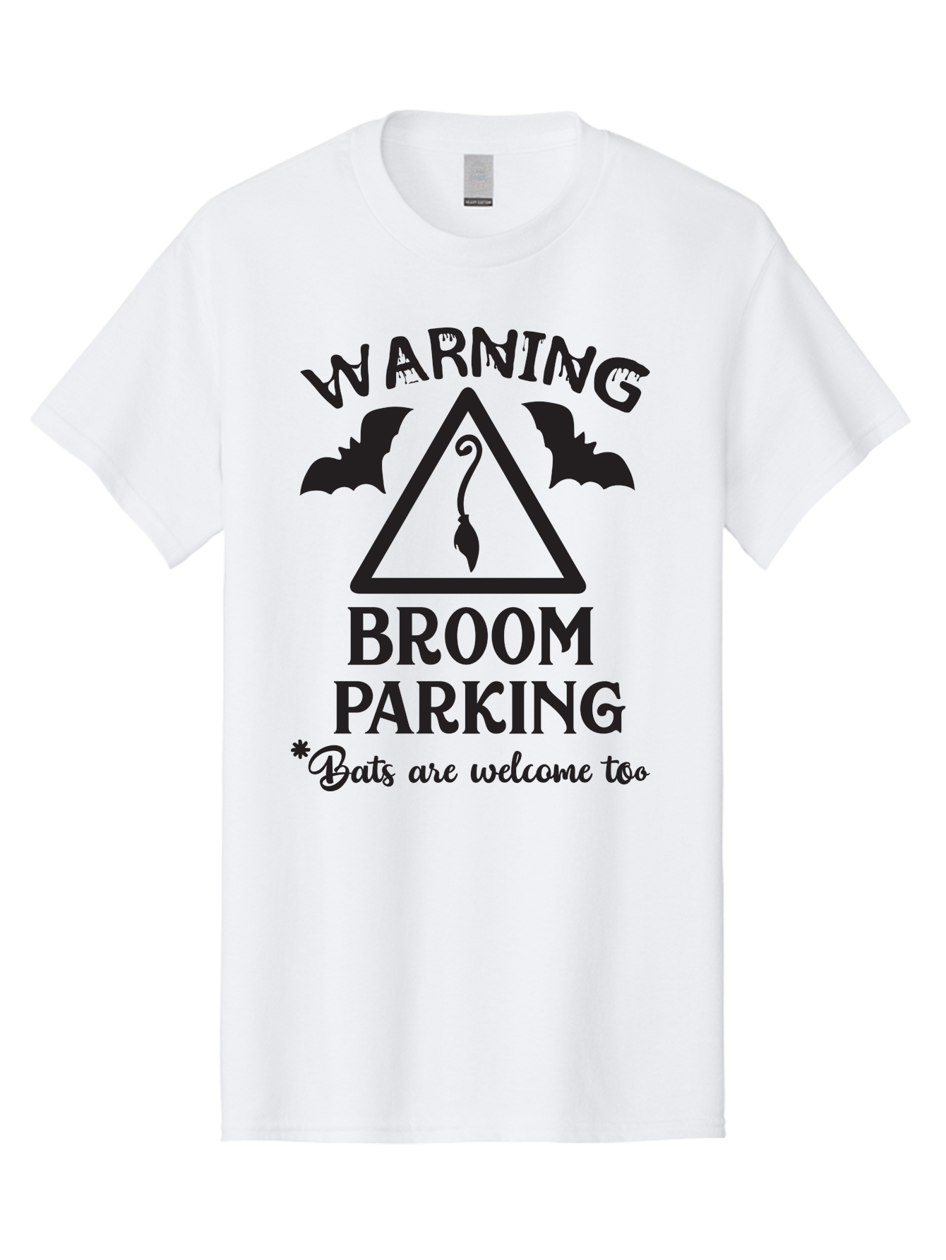Warning-Broom-Parking Men'S Graphic Tee, 100% Cotton, Comfortable Casual Summer Wear, Machine Washable, Halloween Warning Sign, Broom Parking, Bats Are Welcome, Spooky Decor, Witchy Vibes, Halloween Decorations, Funny Halloween Signs Aad286