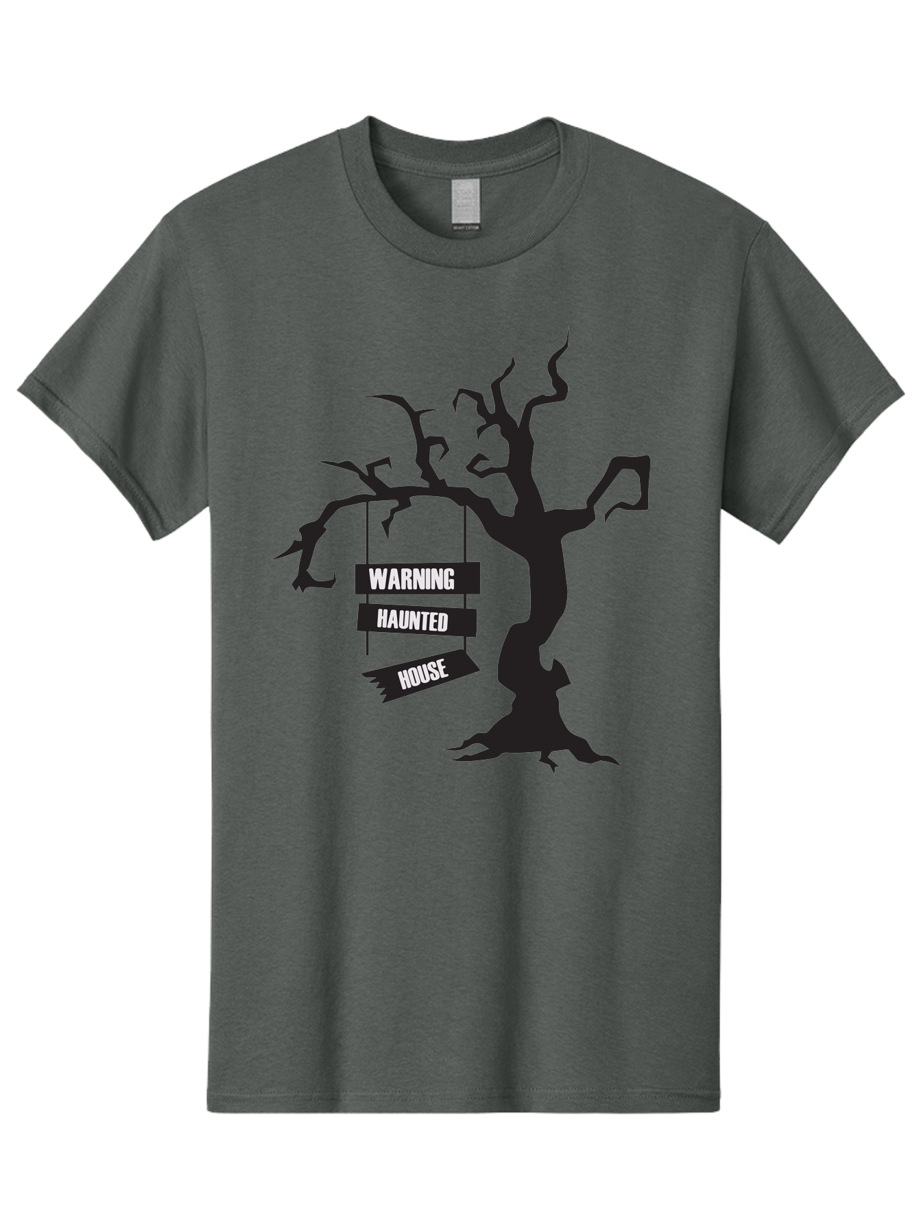 Warning-Haunted-House Men'S Graphic Tee, 100% Cotton, Comfortable Casual Summer Wear, Machine Washable, Haunted House, Spooky Tree, Warning Signs, Halloween Decorations, Scary Silhouettes, Haunted House Signs, Halloween Graphics, Aad287