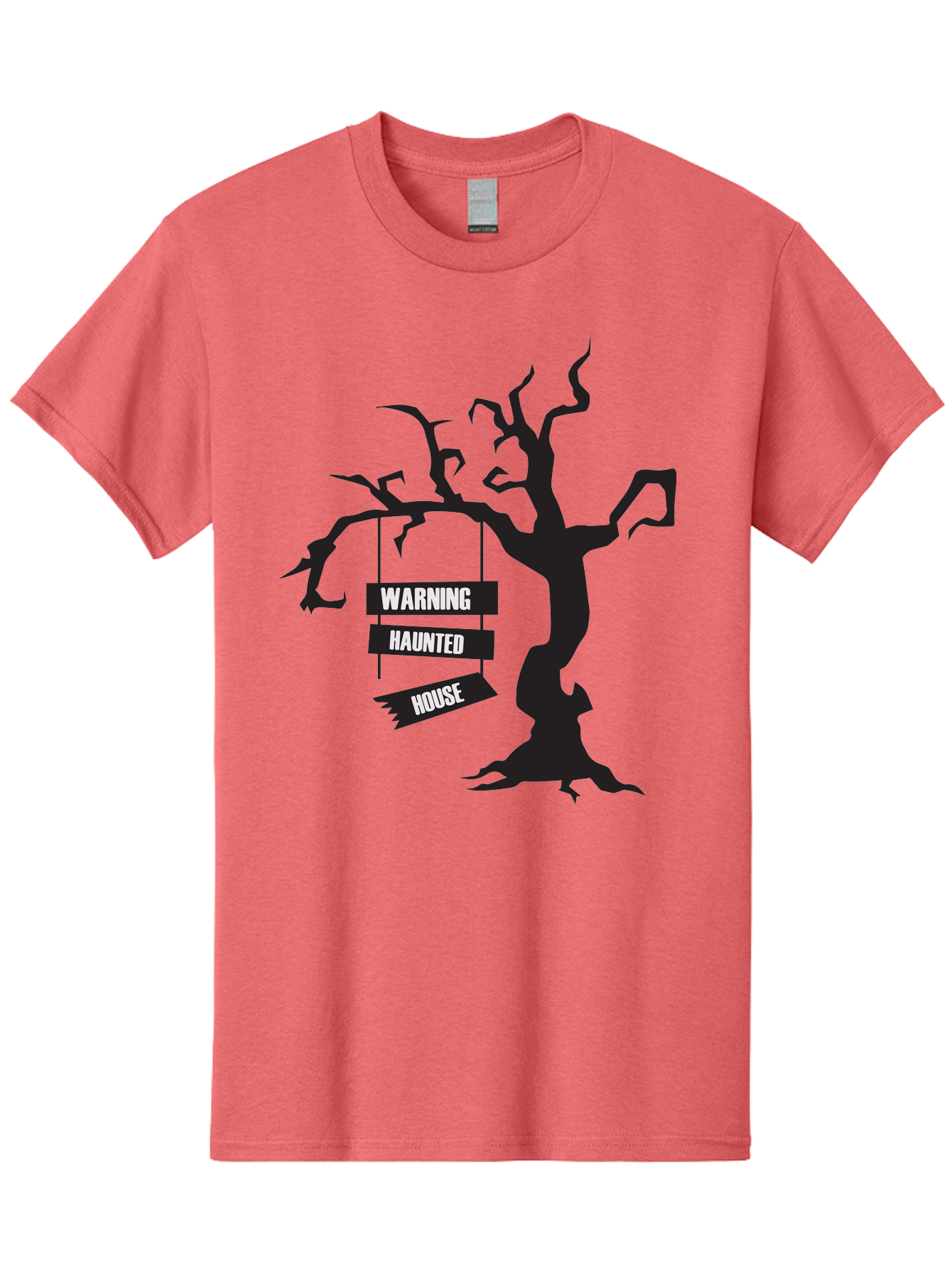 Warning-Haunted-House Men'S Graphic Tee, 100% Cotton, Comfortable Casual Summer Wear, Machine Washable, Haunted House, Spooky Tree, Warning Signs, Halloween Decorations, Scary Silhouettes, Haunted House Signs, Halloween Graphics, Aad287