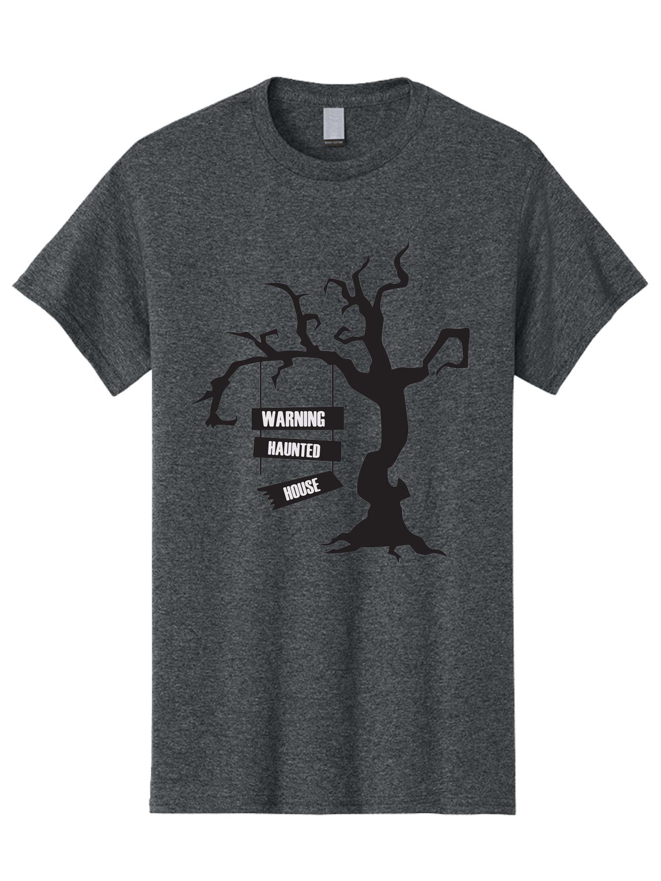 Warning-Haunted-House Men'S Graphic Tee, 100% Cotton, Comfortable Casual Summer Wear, Machine Washable, Haunted House, Spooky Tree, Warning Signs, Halloween Decorations, Scary Silhouettes, Haunted House Signs, Halloween Graphics, Aad287