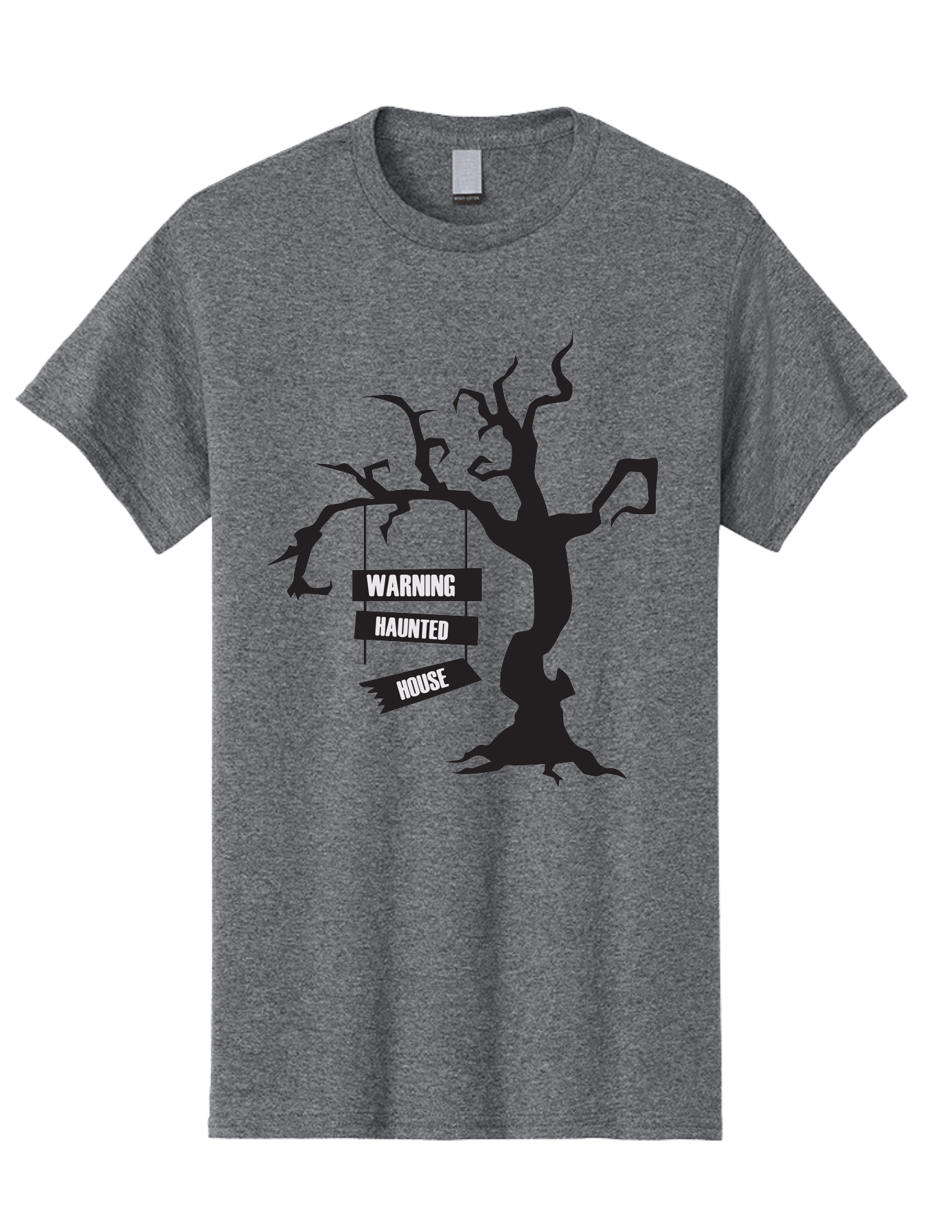 Warning-Haunted-House Men'S Graphic Tee, 100% Cotton, Comfortable Casual Summer Wear, Machine Washable, Haunted House, Spooky Tree, Warning Signs, Halloween Decorations, Scary Silhouettes, Haunted House Signs, Halloween Graphics, Aad287