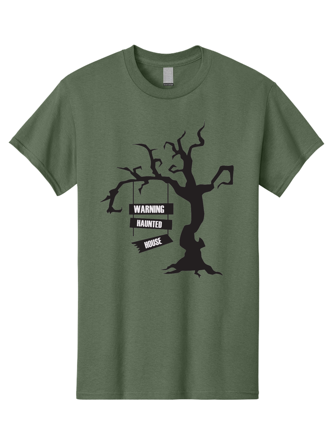 Warning-Haunted-House Men'S Graphic Tee, 100% Cotton, Comfortable Casual Summer Wear, Machine Washable, Haunted House, Spooky Tree, Warning Signs, Halloween Decorations, Scary Silhouettes, Haunted House Signs, Halloween Graphics, Aad287