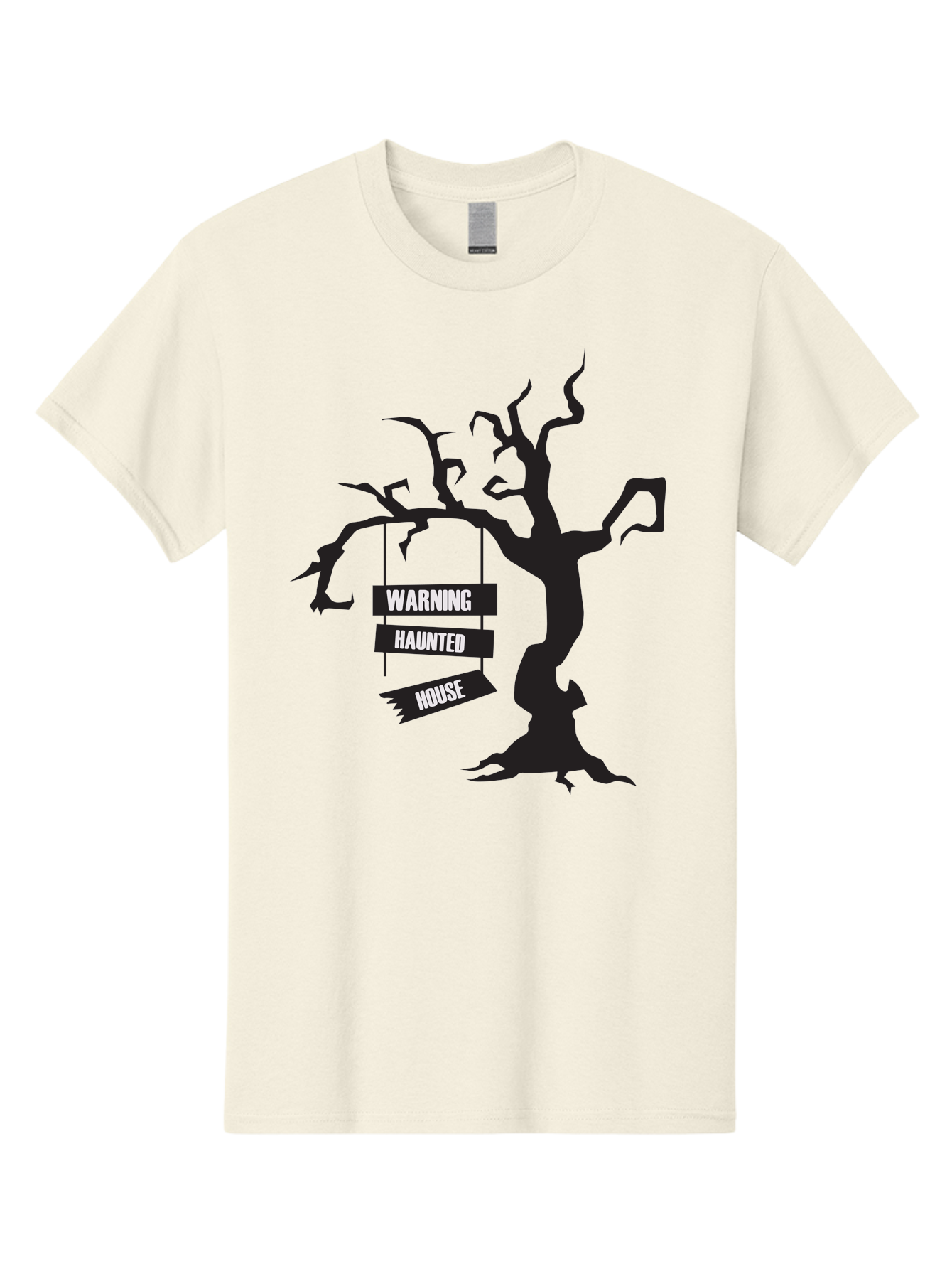 Warning-Haunted-House Men'S Graphic Tee, 100% Cotton, Comfortable Casual Summer Wear, Machine Washable, Haunted House, Spooky Tree, Warning Signs, Halloween Decorations, Scary Silhouettes, Haunted House Signs, Halloween Graphics, Aad287