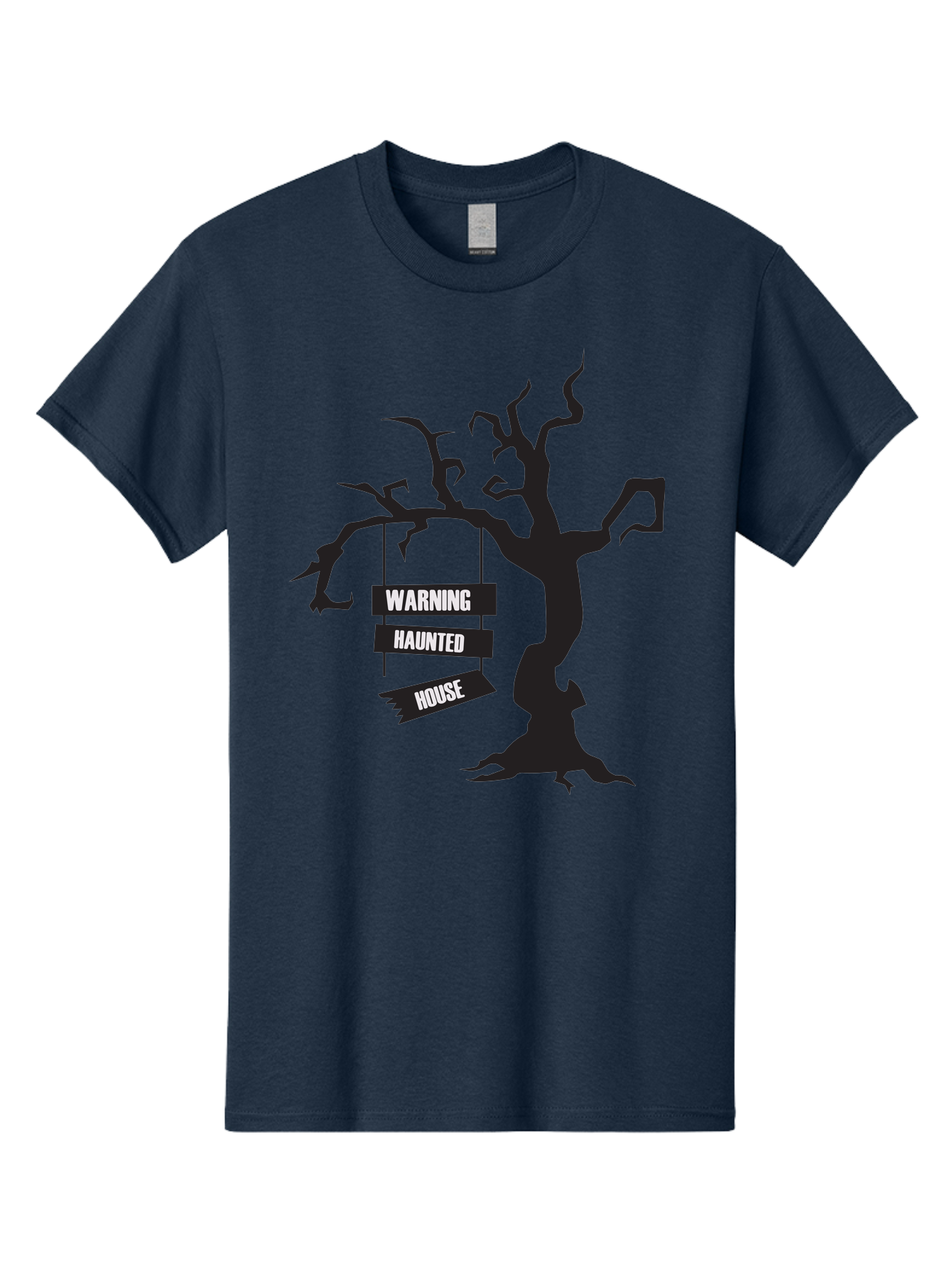 Warning-Haunted-House Men'S Graphic Tee, 100% Cotton, Comfortable Casual Summer Wear, Machine Washable, Haunted House, Spooky Tree, Warning Signs, Halloween Decorations, Scary Silhouettes, Haunted House Signs, Halloween Graphics, Aad287