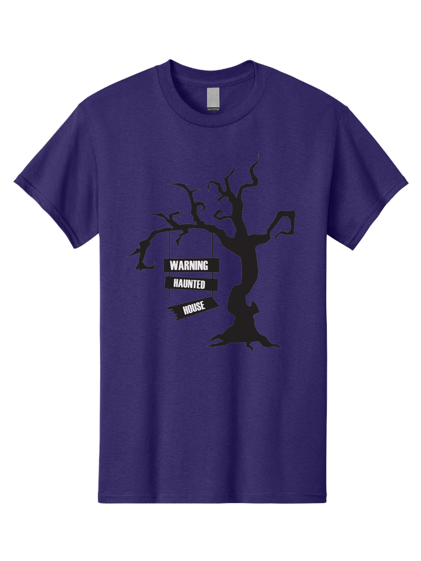 Warning-Haunted-House Men'S Graphic Tee, 100% Cotton, Comfortable Casual Summer Wear, Machine Washable, Haunted House, Spooky Tree, Warning Signs, Halloween Decorations, Scary Silhouettes, Haunted House Signs, Halloween Graphics, Aad287