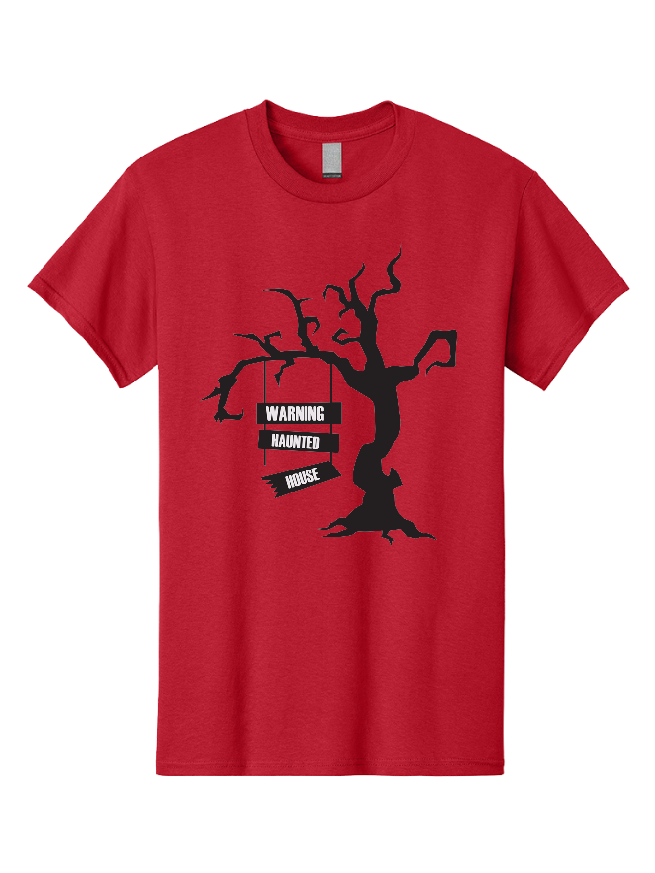 Warning-Haunted-House Men'S Graphic Tee, 100% Cotton, Comfortable Casual Summer Wear, Machine Washable, Haunted House, Spooky Tree, Warning Signs, Halloween Decorations, Scary Silhouettes, Haunted House Signs, Halloween Graphics, Aad287