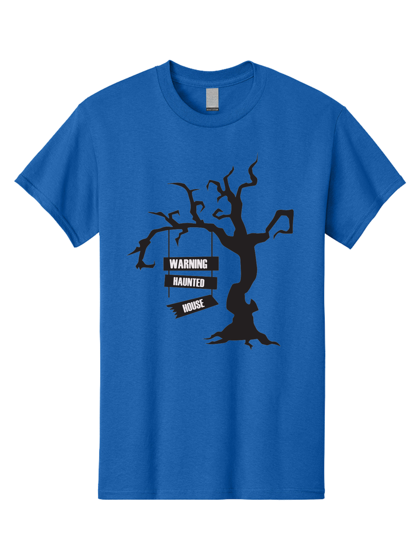 Warning-Haunted-House Men'S Graphic Tee, 100% Cotton, Comfortable Casual Summer Wear, Machine Washable, Haunted House, Spooky Tree, Warning Signs, Halloween Decorations, Scary Silhouettes, Haunted House Signs, Halloween Graphics, Aad287