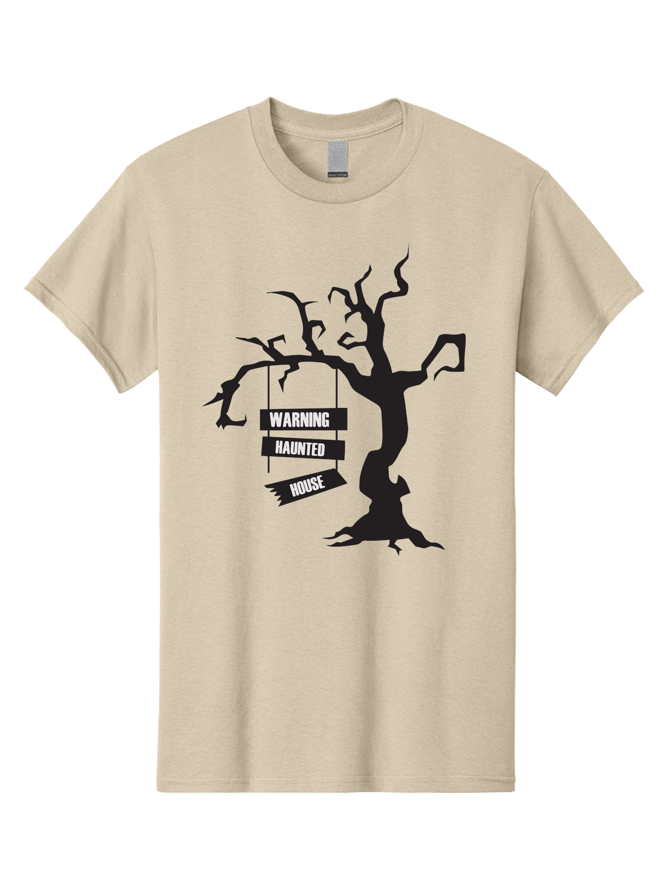 Warning-Haunted-House Men'S Graphic Tee, 100% Cotton, Comfortable Casual Summer Wear, Machine Washable, Haunted House, Spooky Tree, Warning Signs, Halloween Decorations, Scary Silhouettes, Haunted House Signs, Halloween Graphics, Aad287