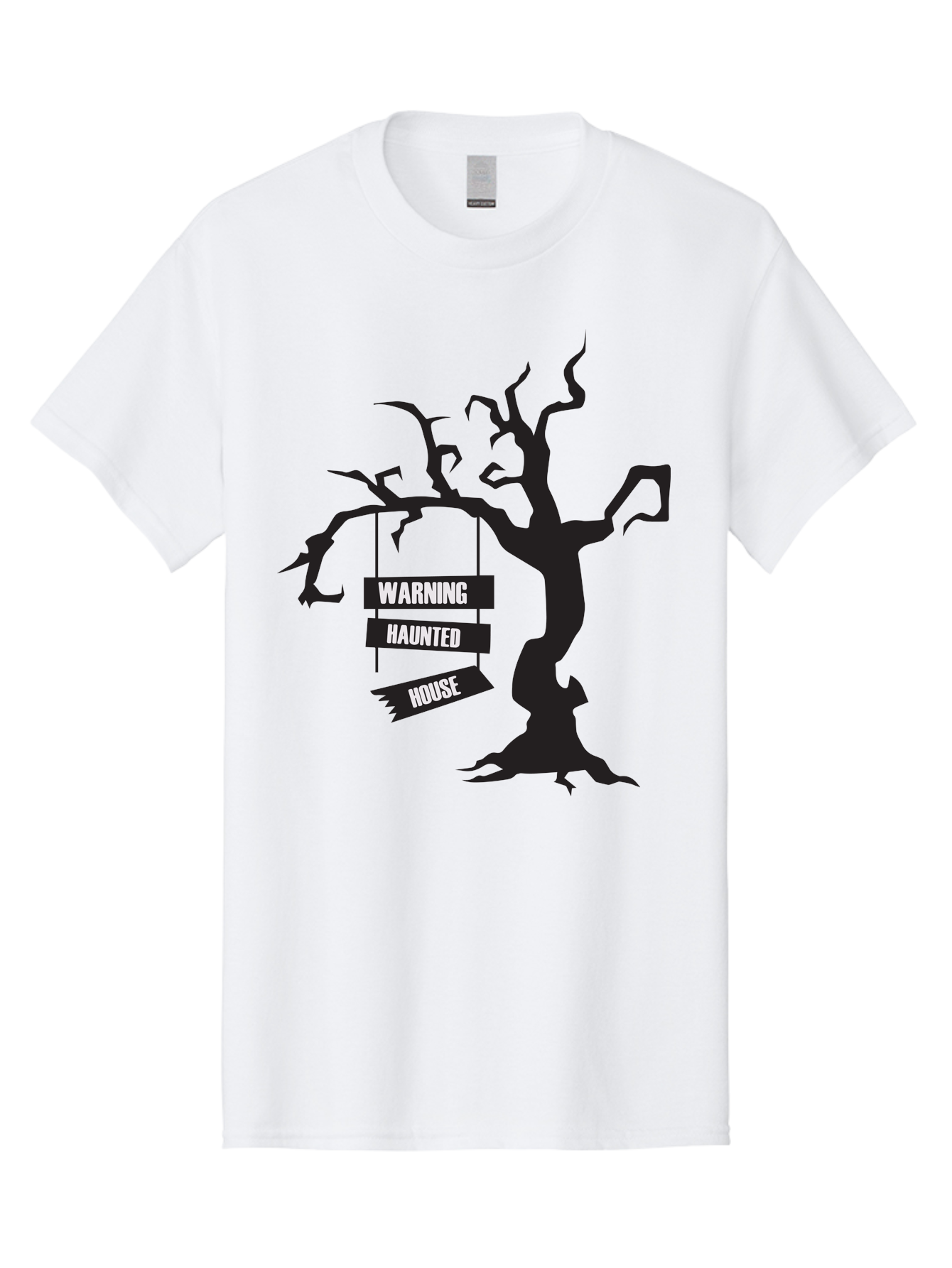 Warning-Haunted-House Men'S Graphic Tee, 100% Cotton, Comfortable Casual Summer Wear, Machine Washable, Haunted House, Spooky Tree, Warning Signs, Halloween Decorations, Scary Silhouettes, Haunted House Signs, Halloween Graphics, Aad287